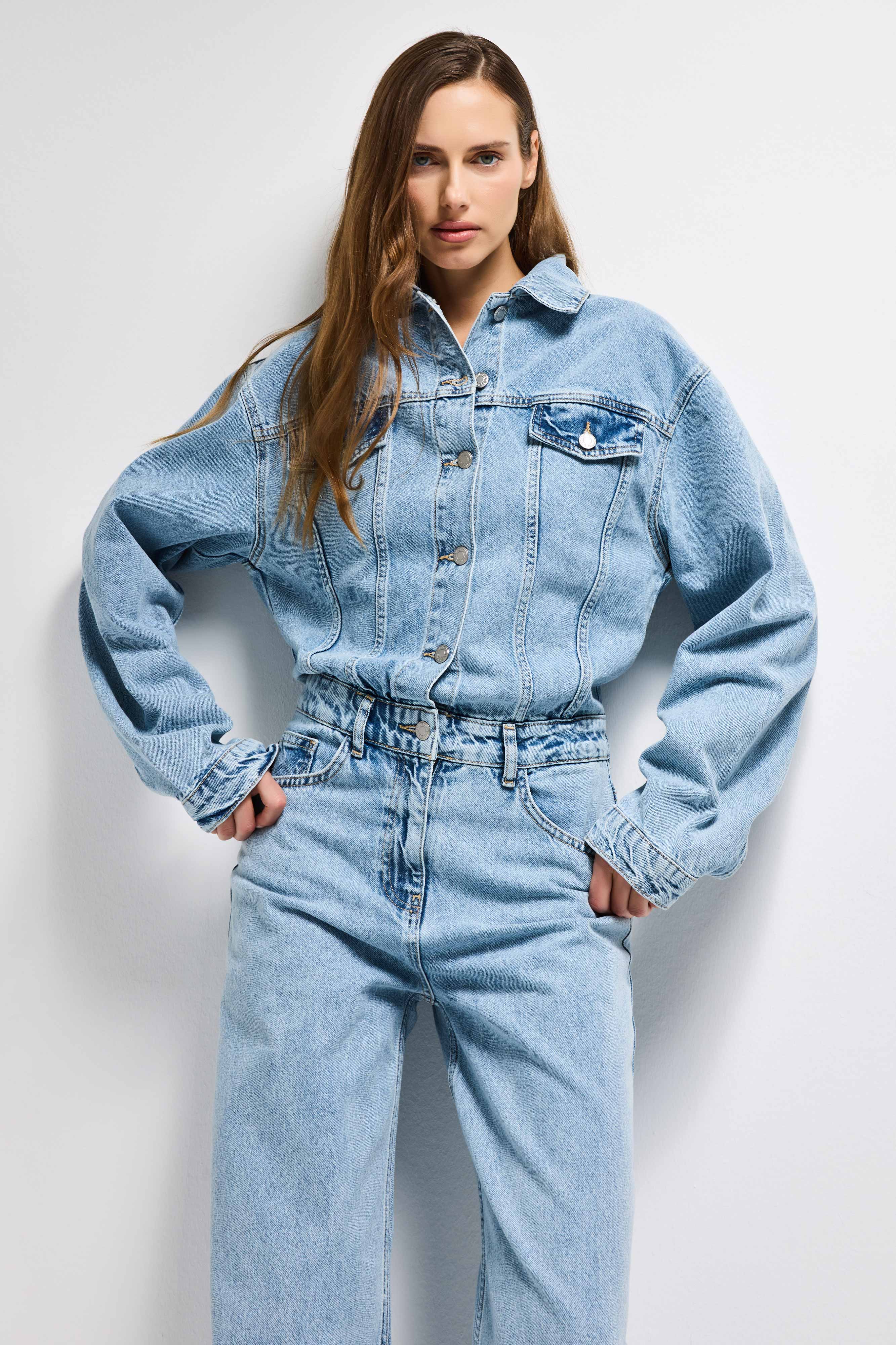 Kadın Kot Rengi 3s6-3 Straight Fit %100 Koton Denim Tulum