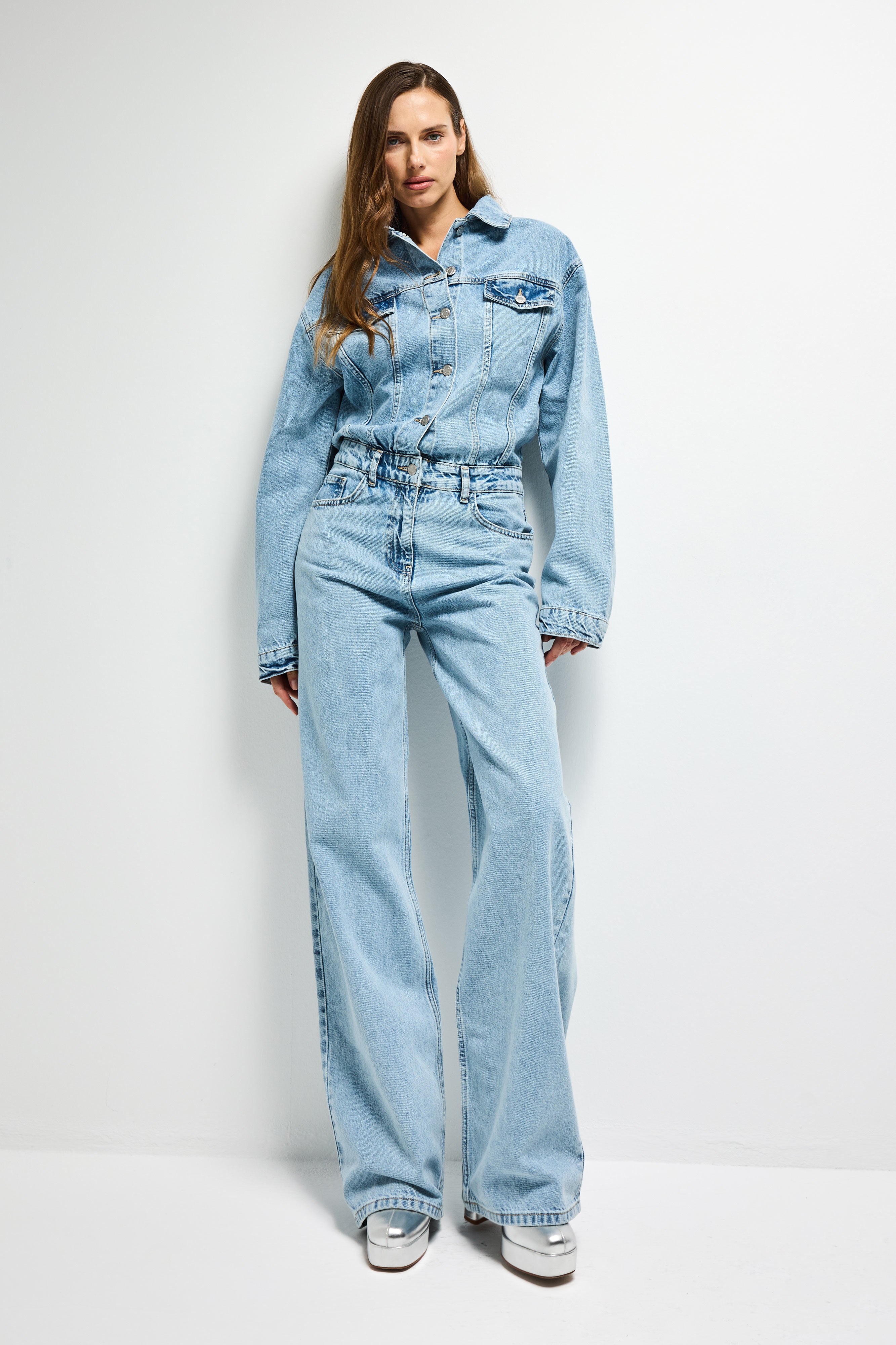 Kadın Kot Rengi 3s6-3 Straight Fit %100 Koton Denim Tulum