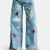 Women's Jean Color 3s6-32 Straight Fit Object Embroidered and Specially Designed Denim Jean