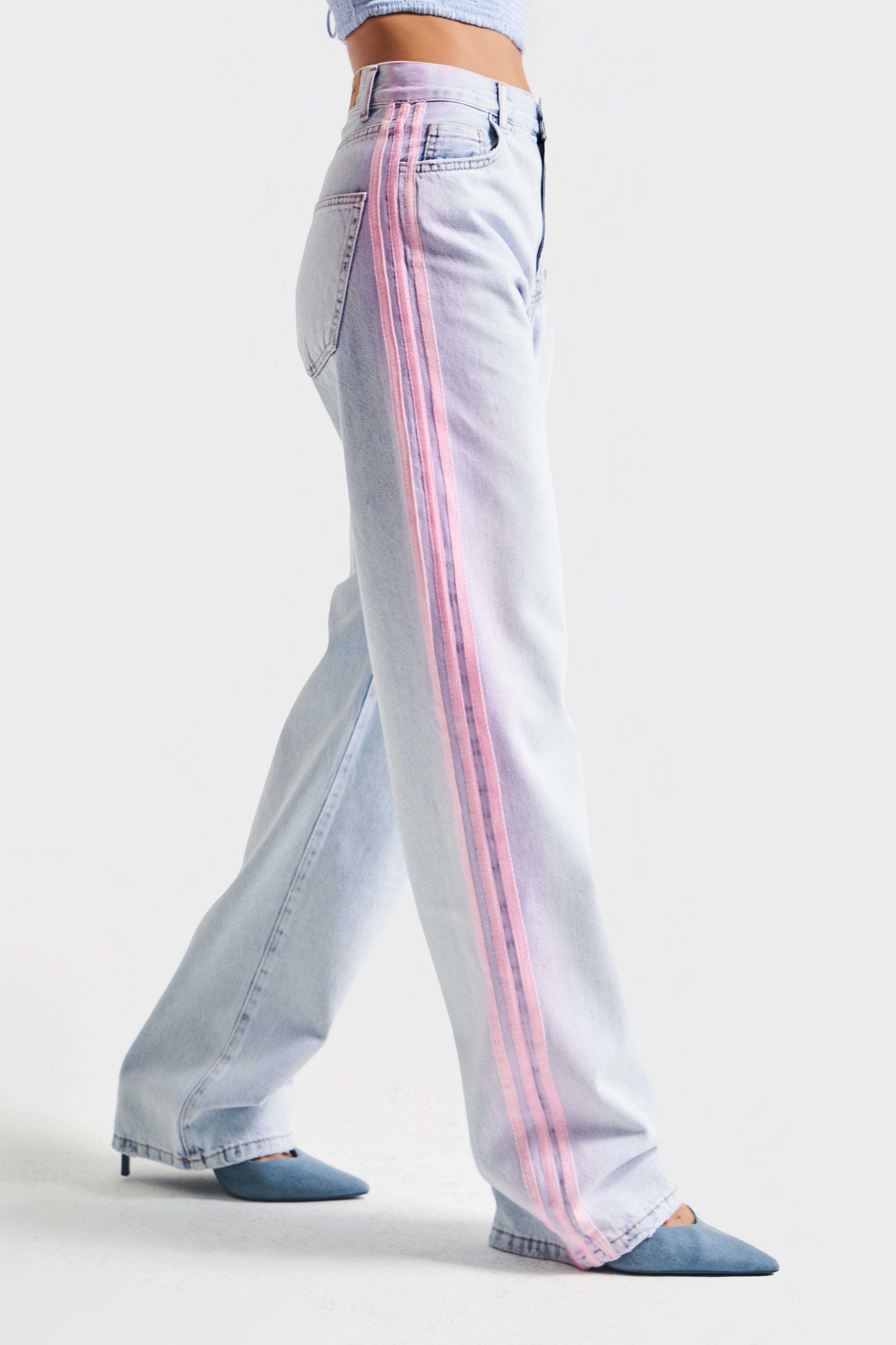 Kadın Kot Rengi 4s5-100 Neon Şerit Detaylı Loose Fit %100 Koton Tasarım Denim Jean