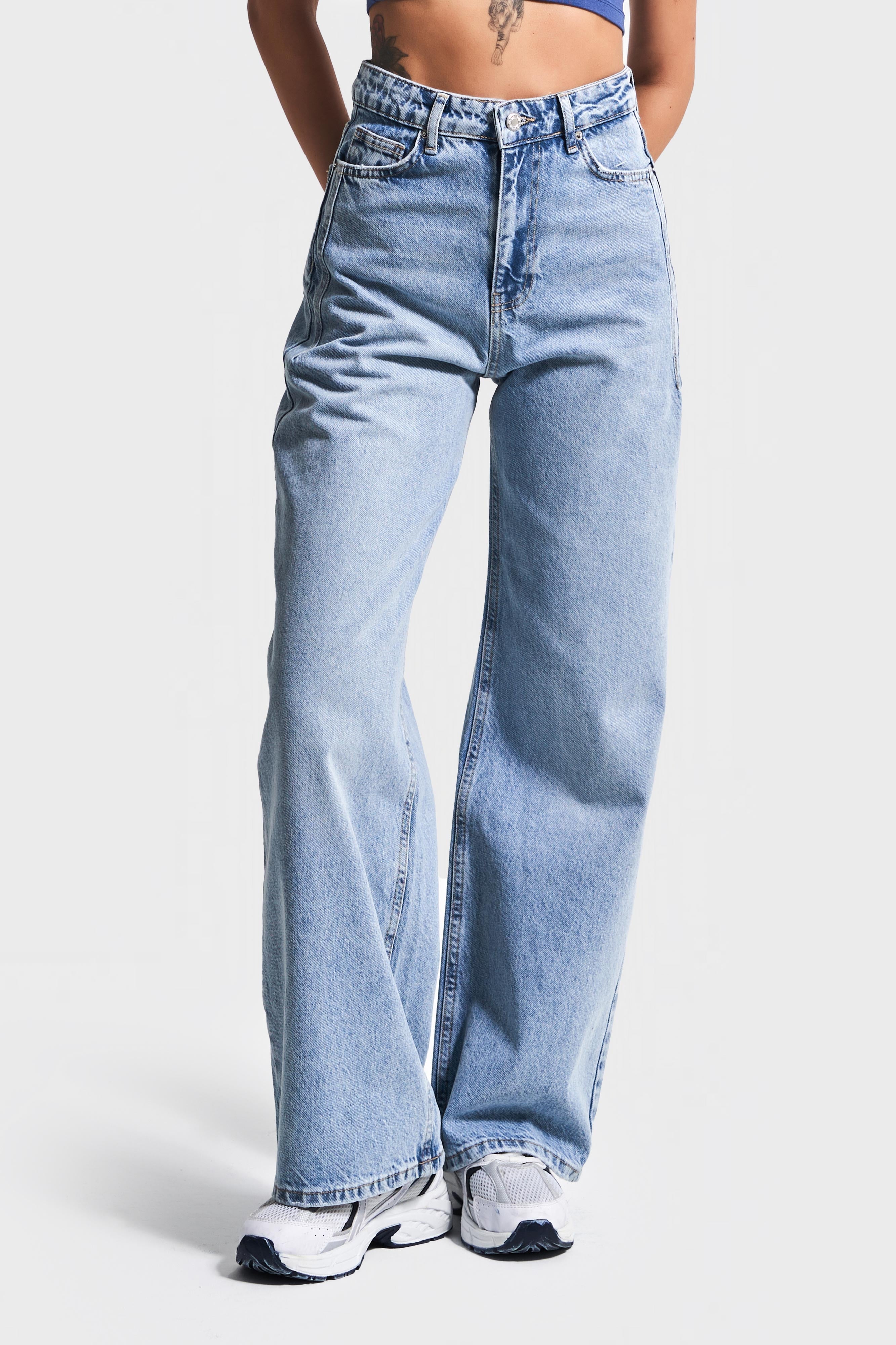 Kadın Kot Rengi 4S5-3 %100 Koton Straight Wide Leg Fit Denim Jean