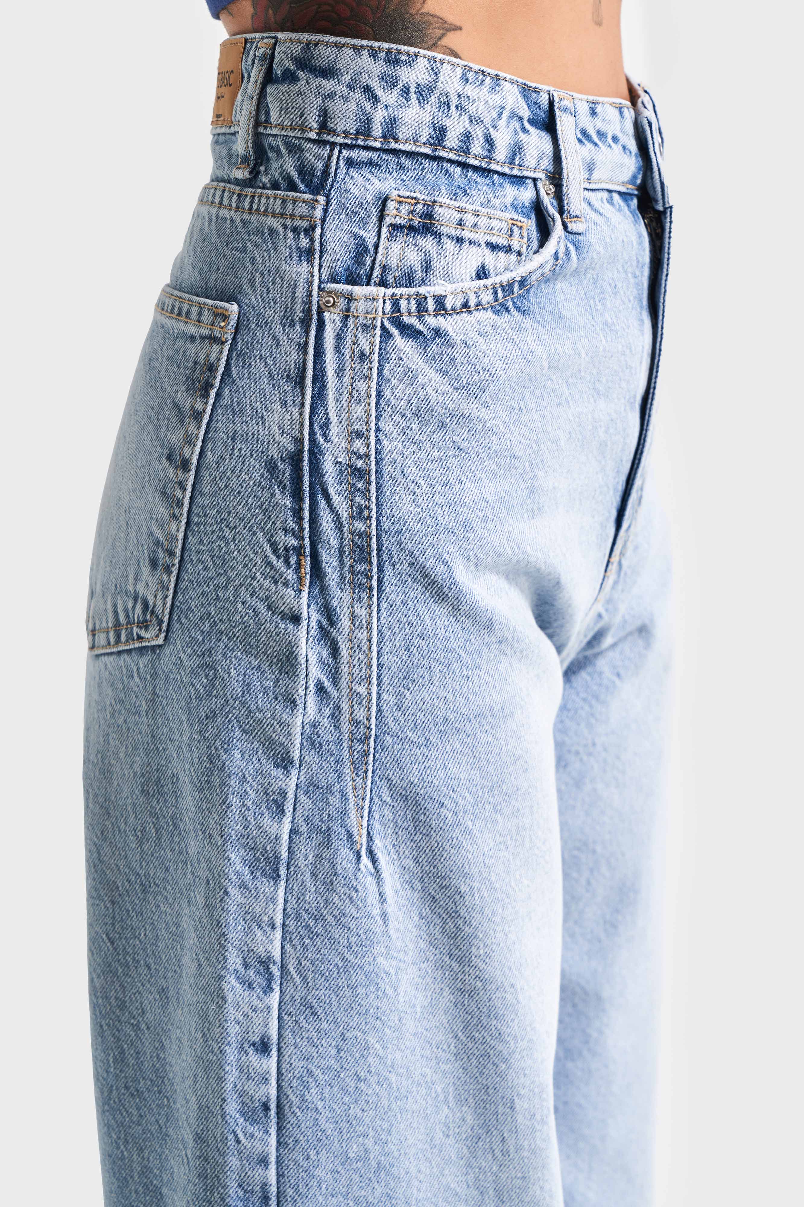 Kadın Kot Rengi 4S5-3 %100 Koton Straight Wide Leg Fit Denim Jean