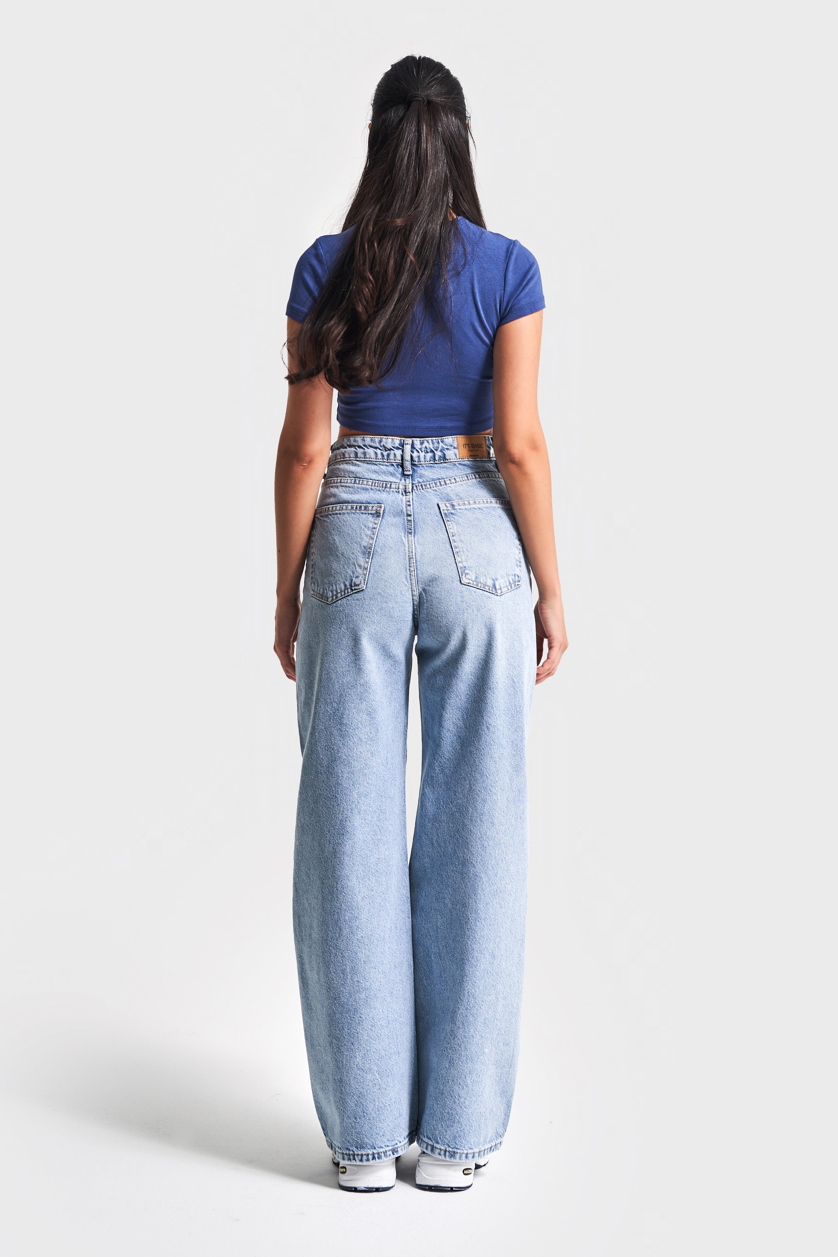 Kadın Kot Rengi 4S5-3 %100 Koton Straight Wide Leg Fit Denim Jean