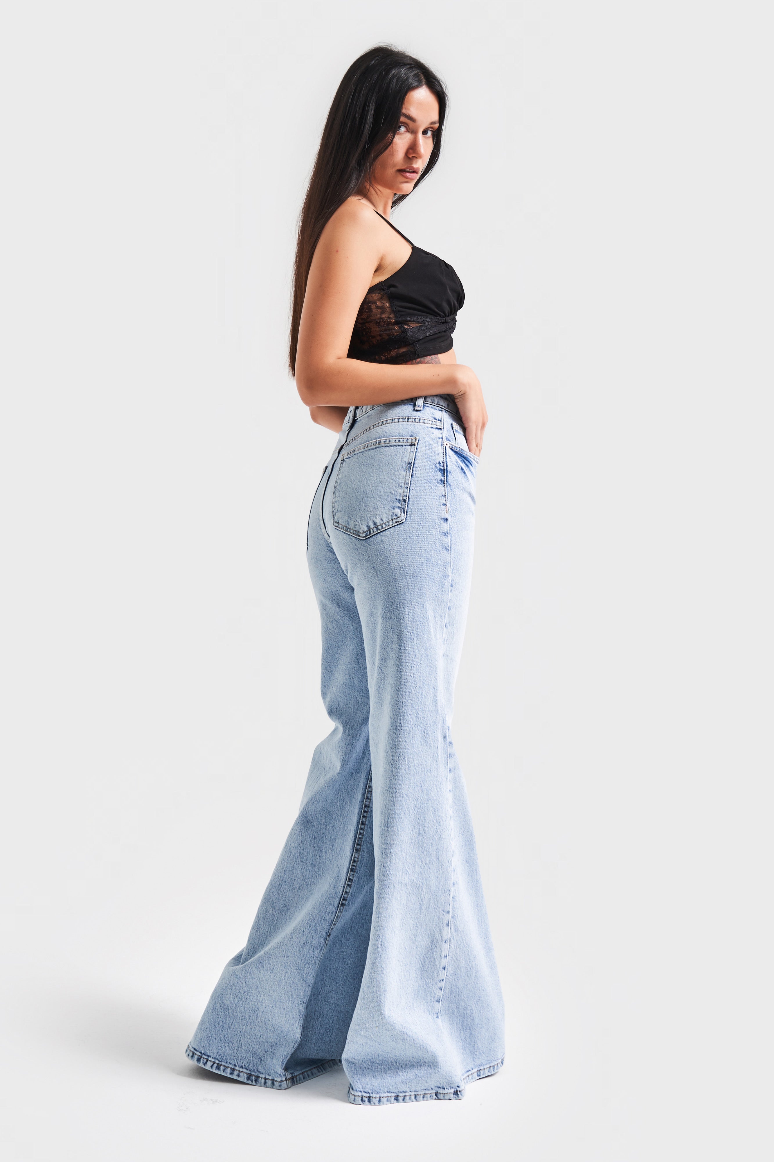 Kadın Kot Rengi 4s5-3 Flare Fit Bol Paça %100 Koton İç Boy 83cm Denim Jean