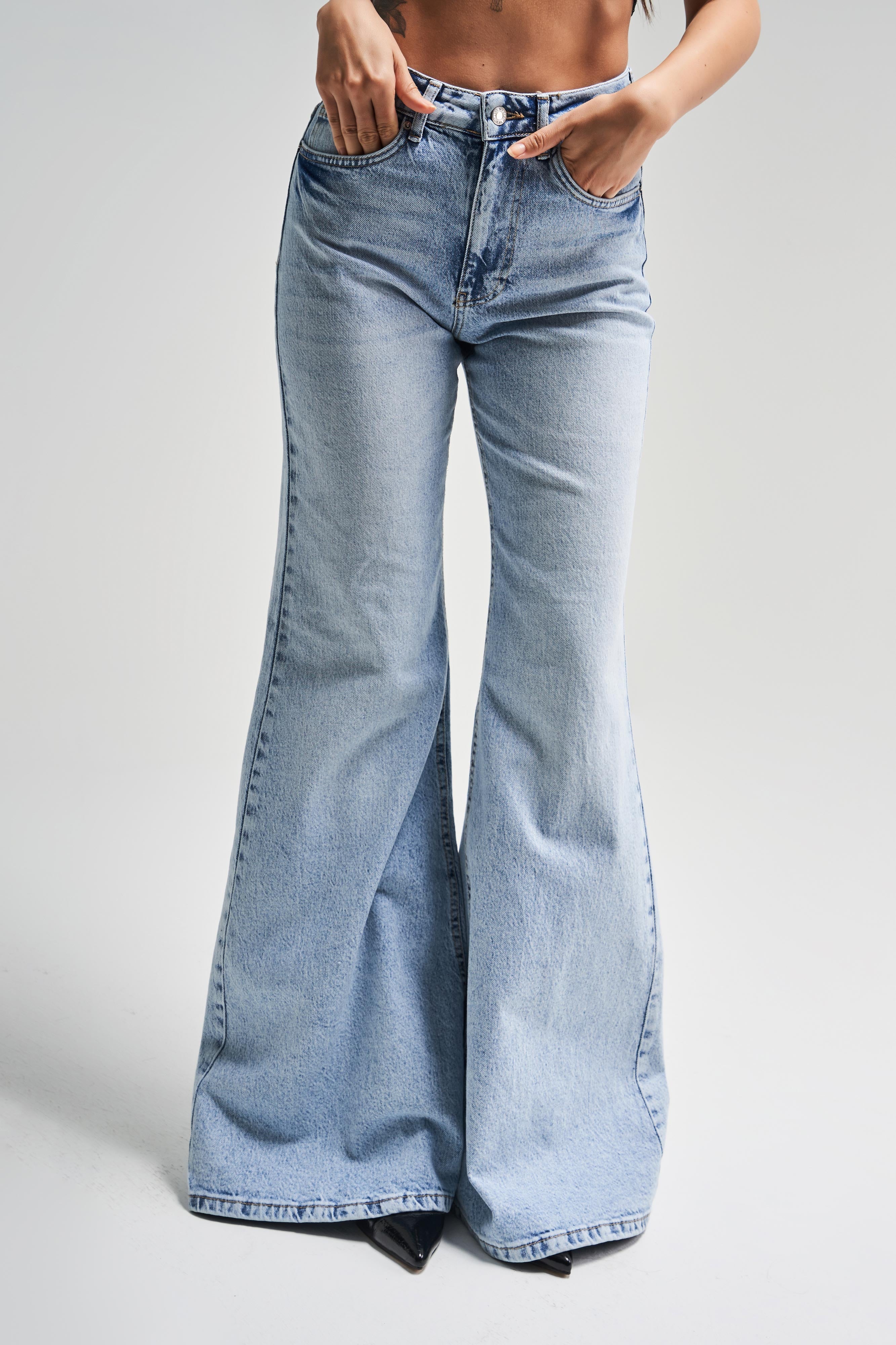 Kadın Kot Rengi 4s5-3 Flare Fit Bol Paça %100 Koton İç Boy 83cm Denim Jean