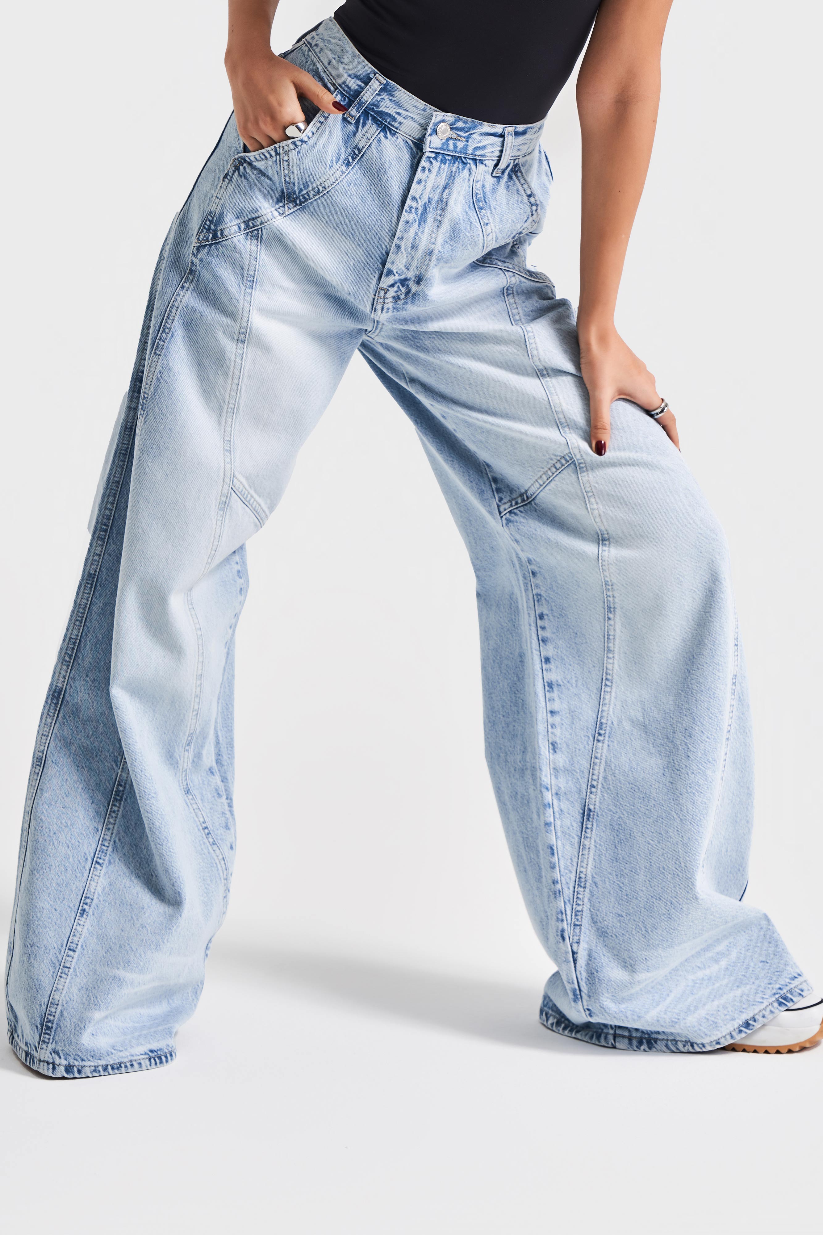 Kadın Kot Rengi 4S5-3 Mega Baggy Fit Süper Bol %100 Koton Rahat Kesim Denim Jean