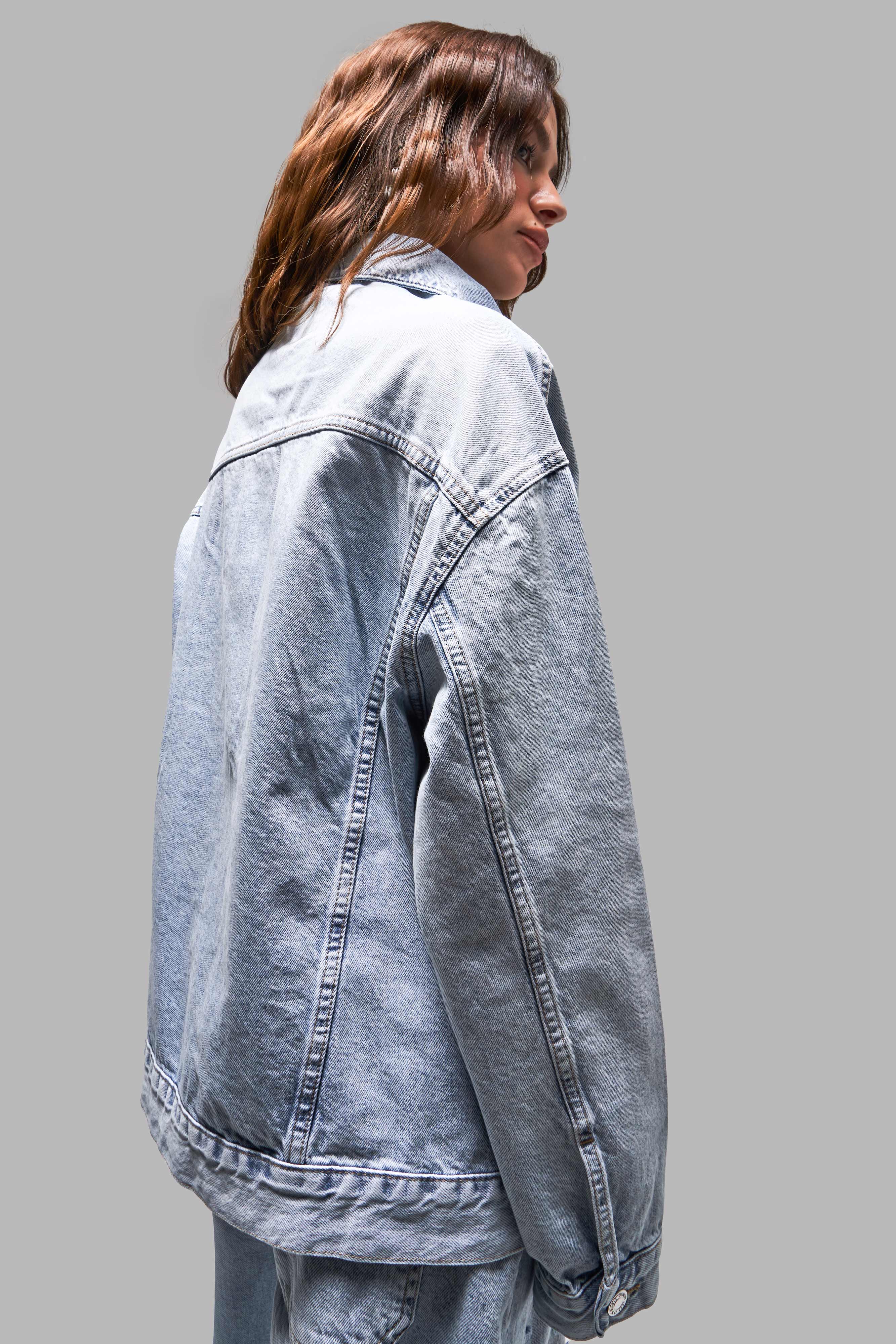 Kadın Kot Rengi 4S5-84 Oversize Bol Kesim %100 Koton Denim Ceket