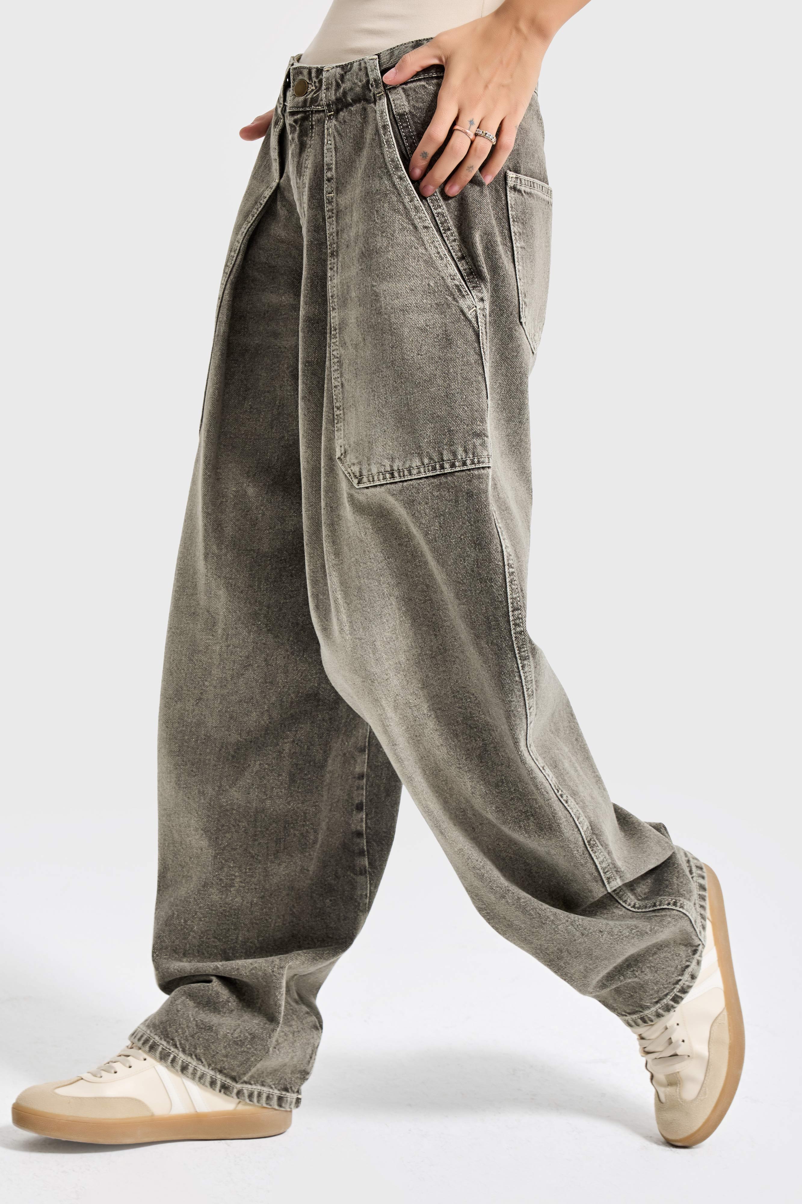 Kadın Kot Rengi 4s6-133 Ballon Baggy Fit %100 Koton Yandan Cepli Denim Jean