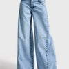Women's Denim Blue 4s6-3 Baggy Palazzo Fit Belt Detail 100% Cotton Denim Jeans