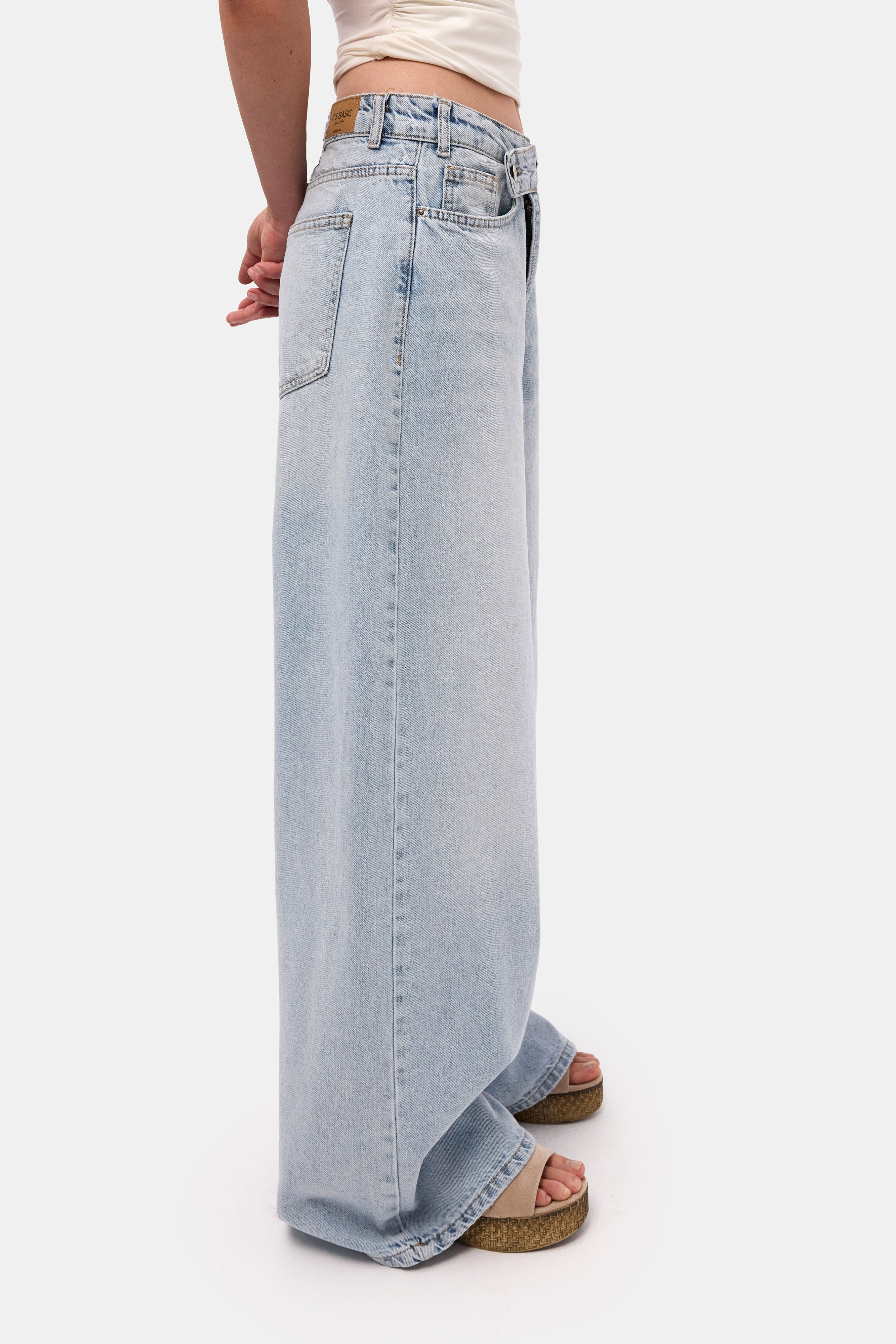 Kadın Kot Rengi 4s6-3 Mega Baggy Fit Kemer Detaylı Bol Kesim Denim Jean