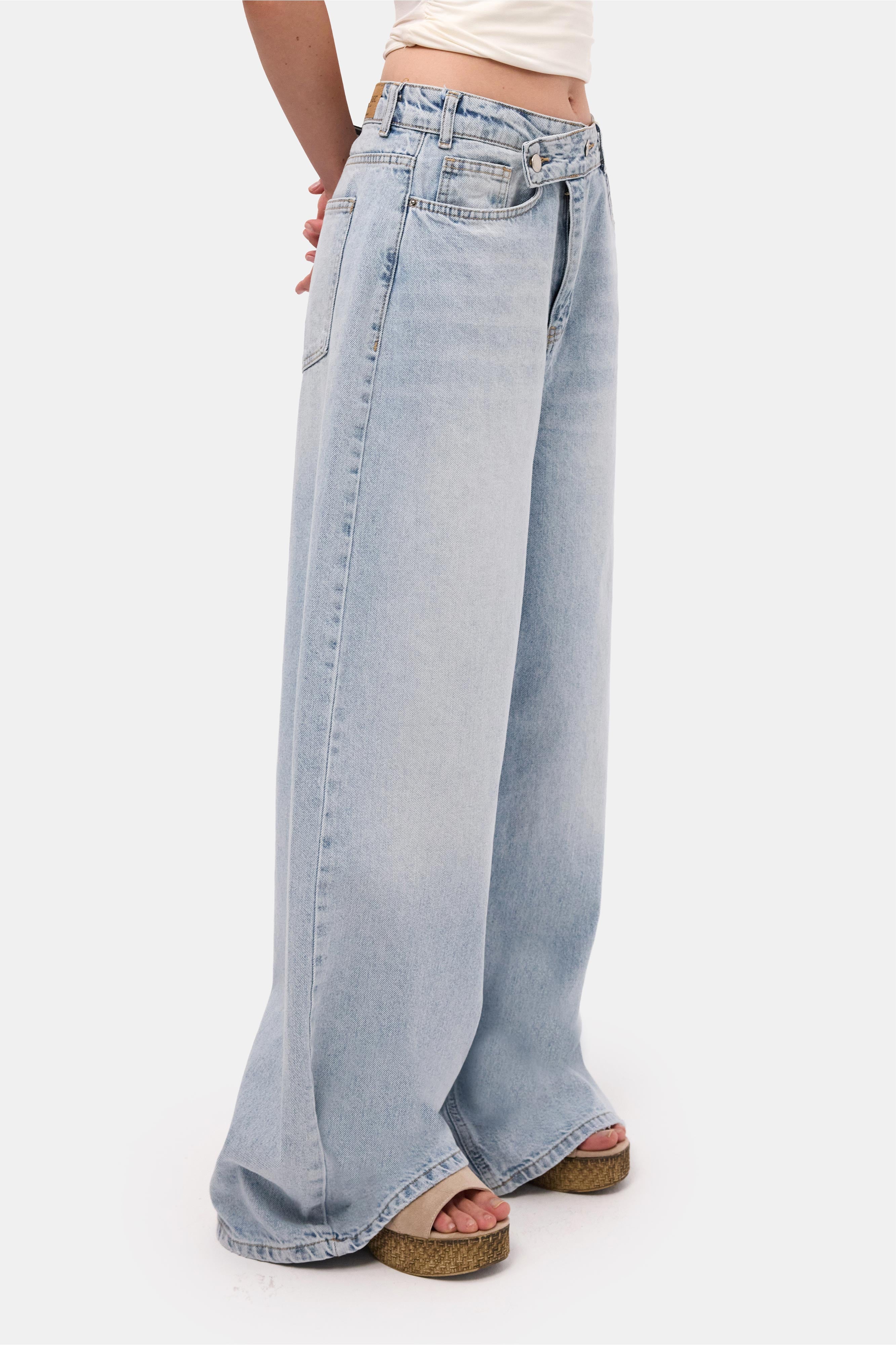Kadın Kot Rengi 4s6-3 Mega Baggy Fit Kemer Detaylı Bol Kesim Denim Jean