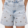 Women's Denim Color 4s6-3 Relaxed Mom Eyelet Detailed Design Denim Shorts