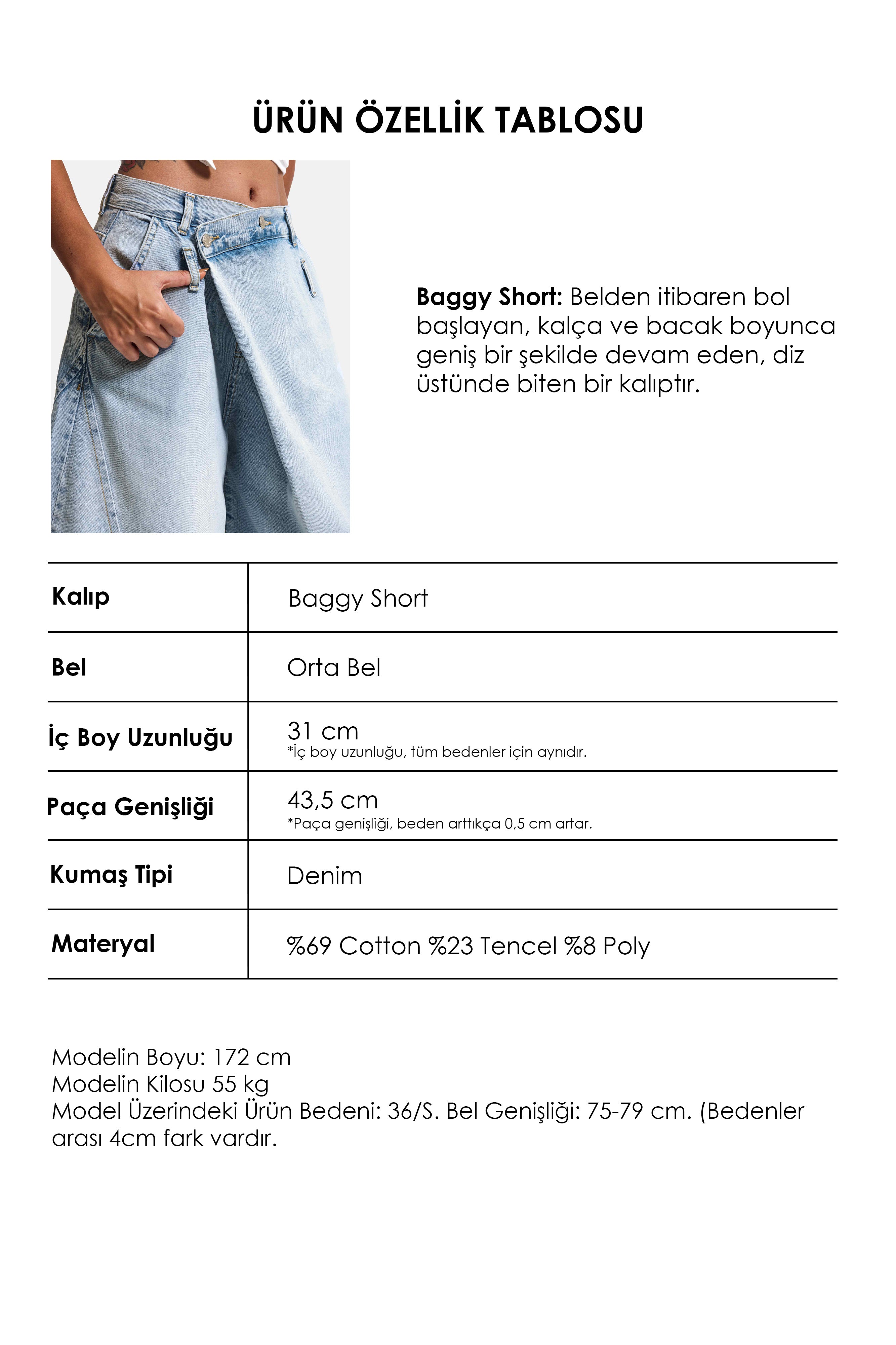 Kadın Kot Rengi 4s6-3 Süper Baggy Fit Maxi Bermuda Tasarım Denim Jort