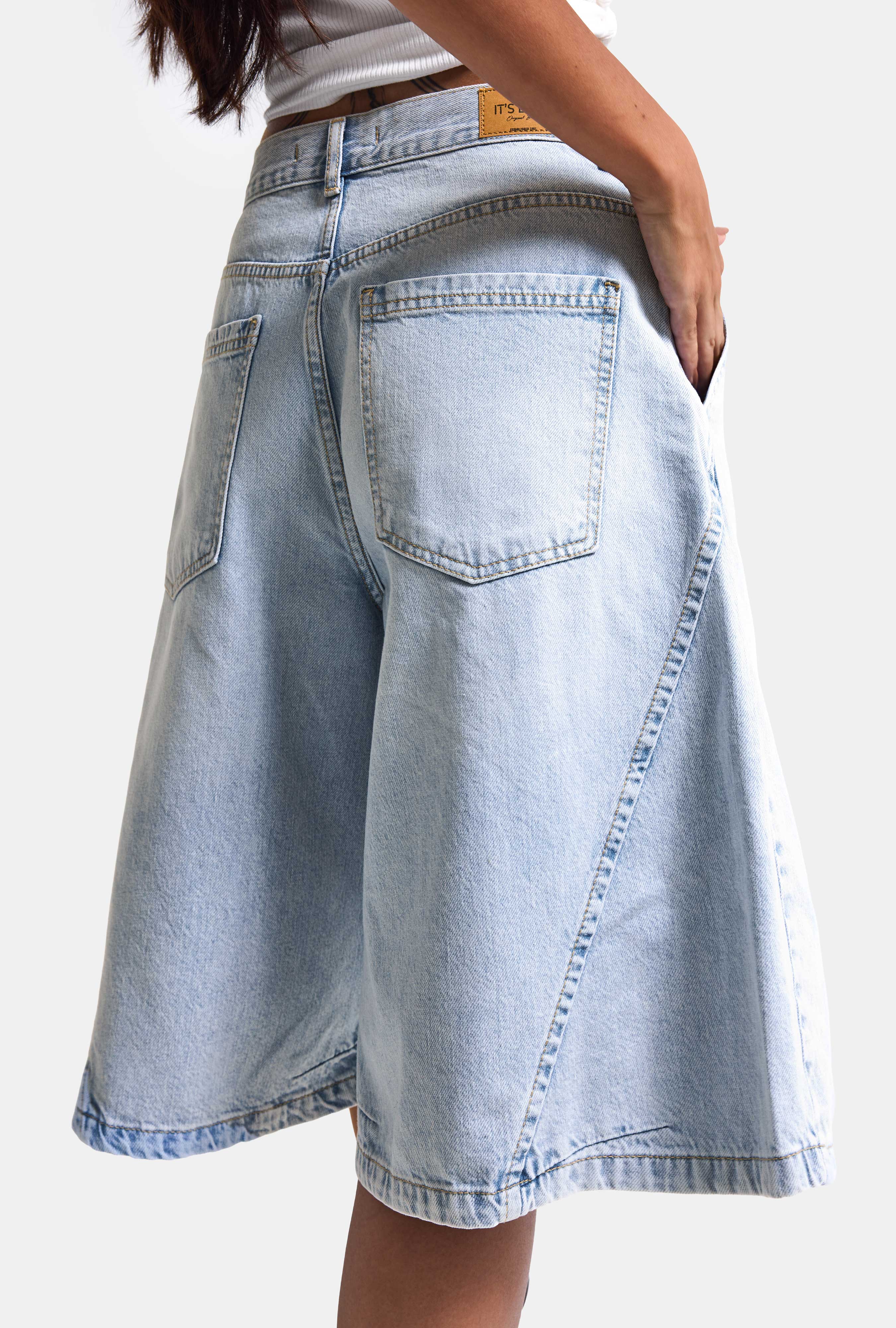 Kadın Kot Rengi 4s6-3 Süper Baggy Fit Maxi Bermuda Tasarım Denim Jort