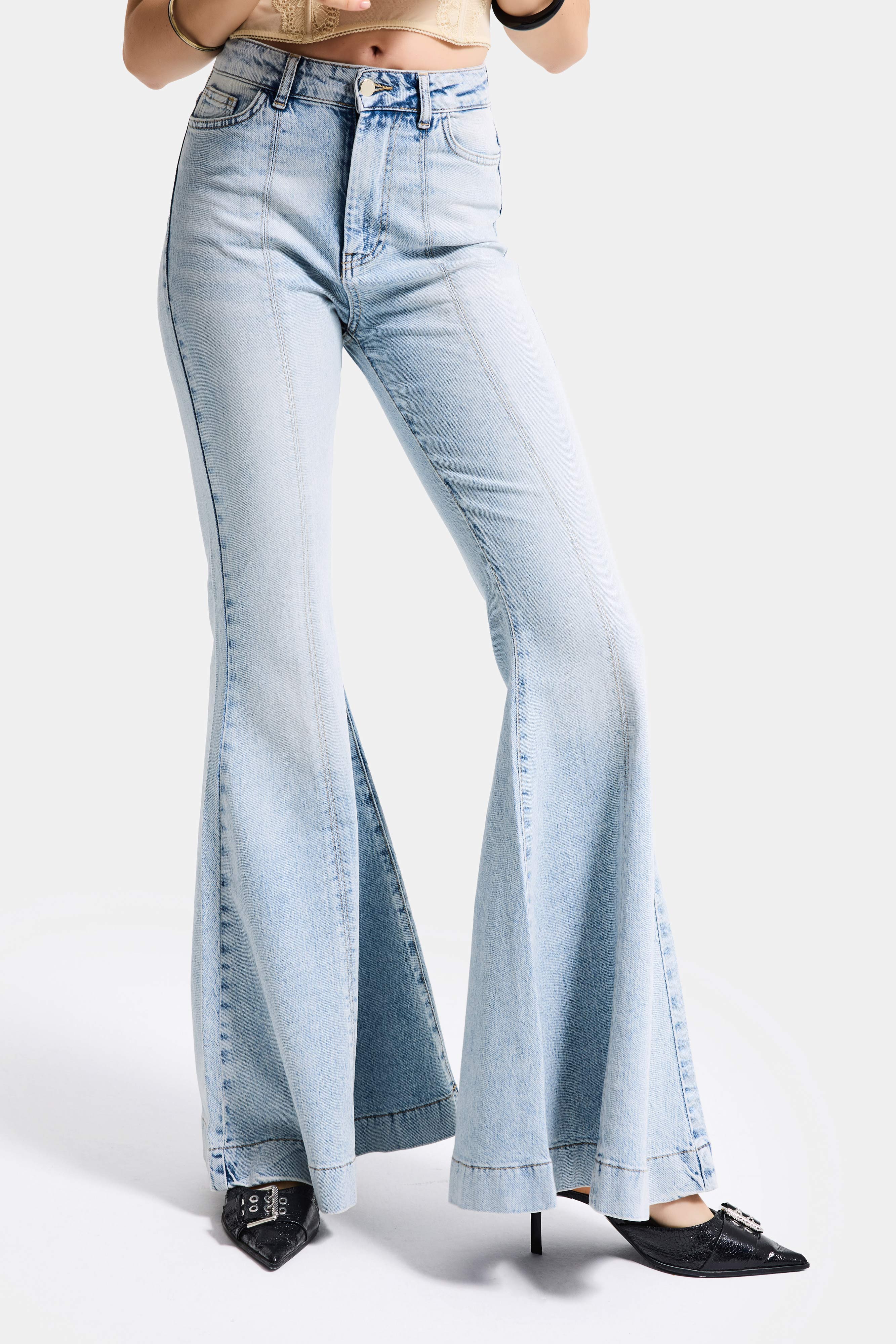 Kadın Kot Rengi 4s6-32 Flare Fit Elastan Denim Jean