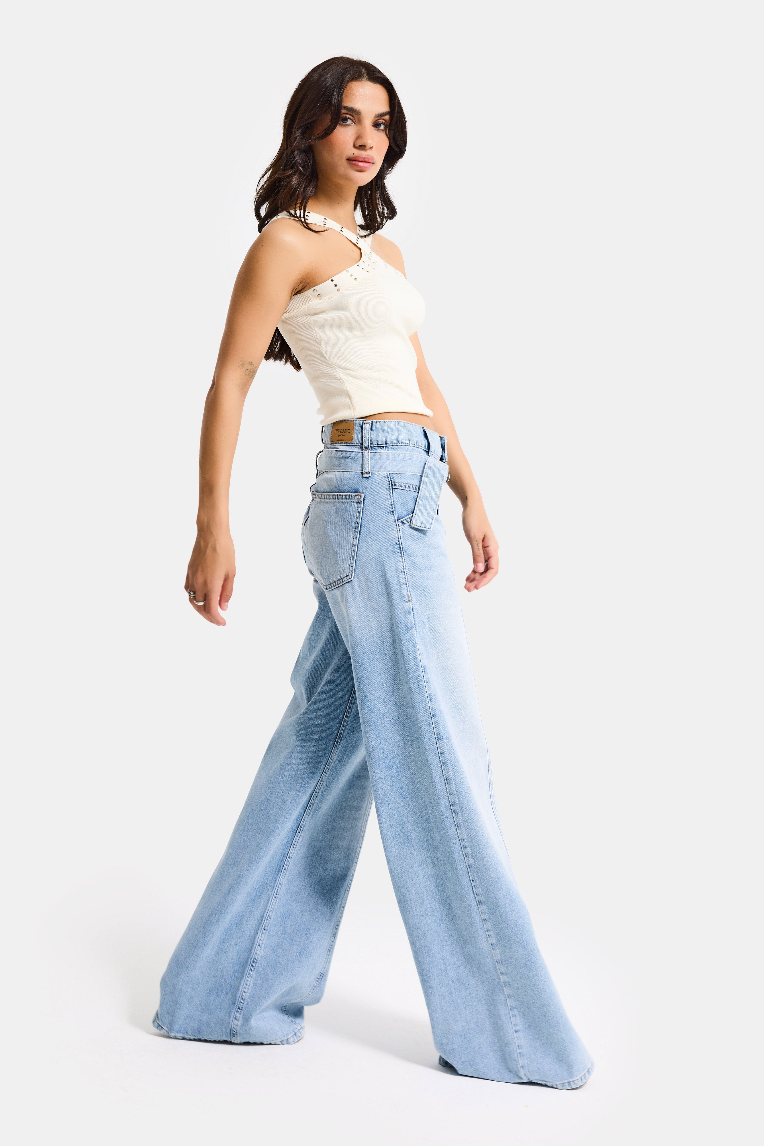 Kadın Kot Rengi 4s6-32 Straight Fit Kemer Detaylı Özel Tasarım Denim Jean