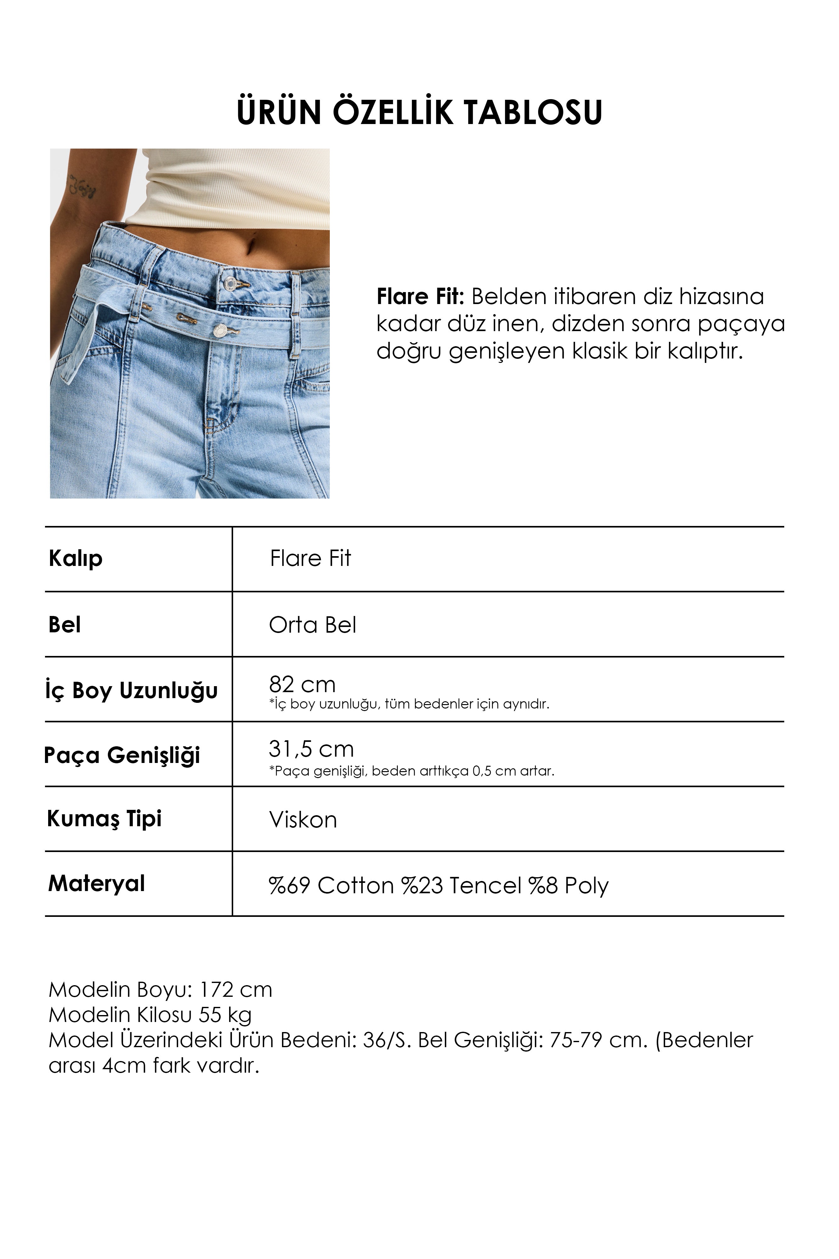 Kadın Kot Rengi 4s6-32 Straight Fit Kemer Detaylı Özel Tasarım Denim Jean