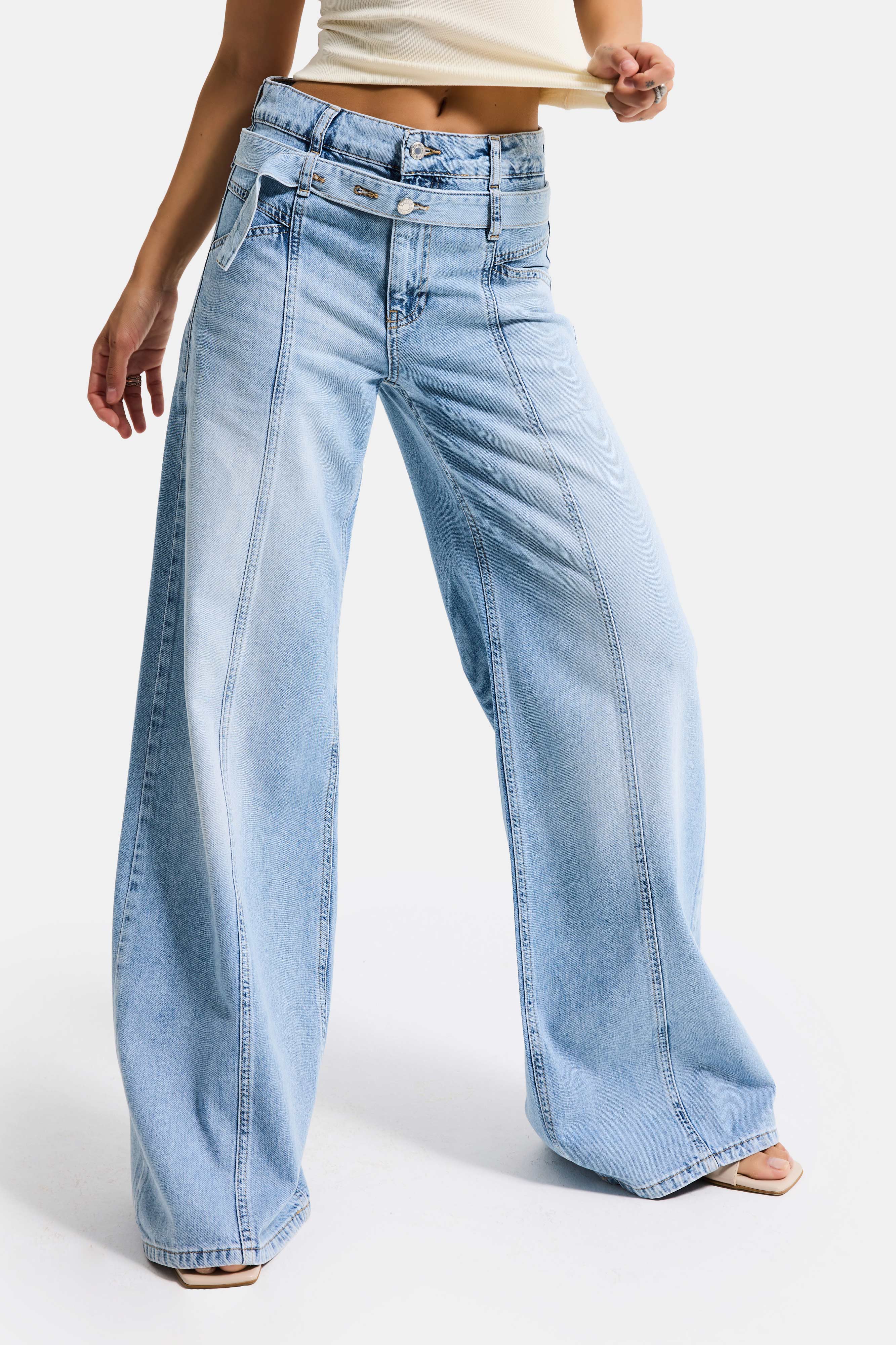 Kadın Kot Rengi 4s6-32 Straight Fit Kemer Detaylı Özel Tasarım Denim Jean