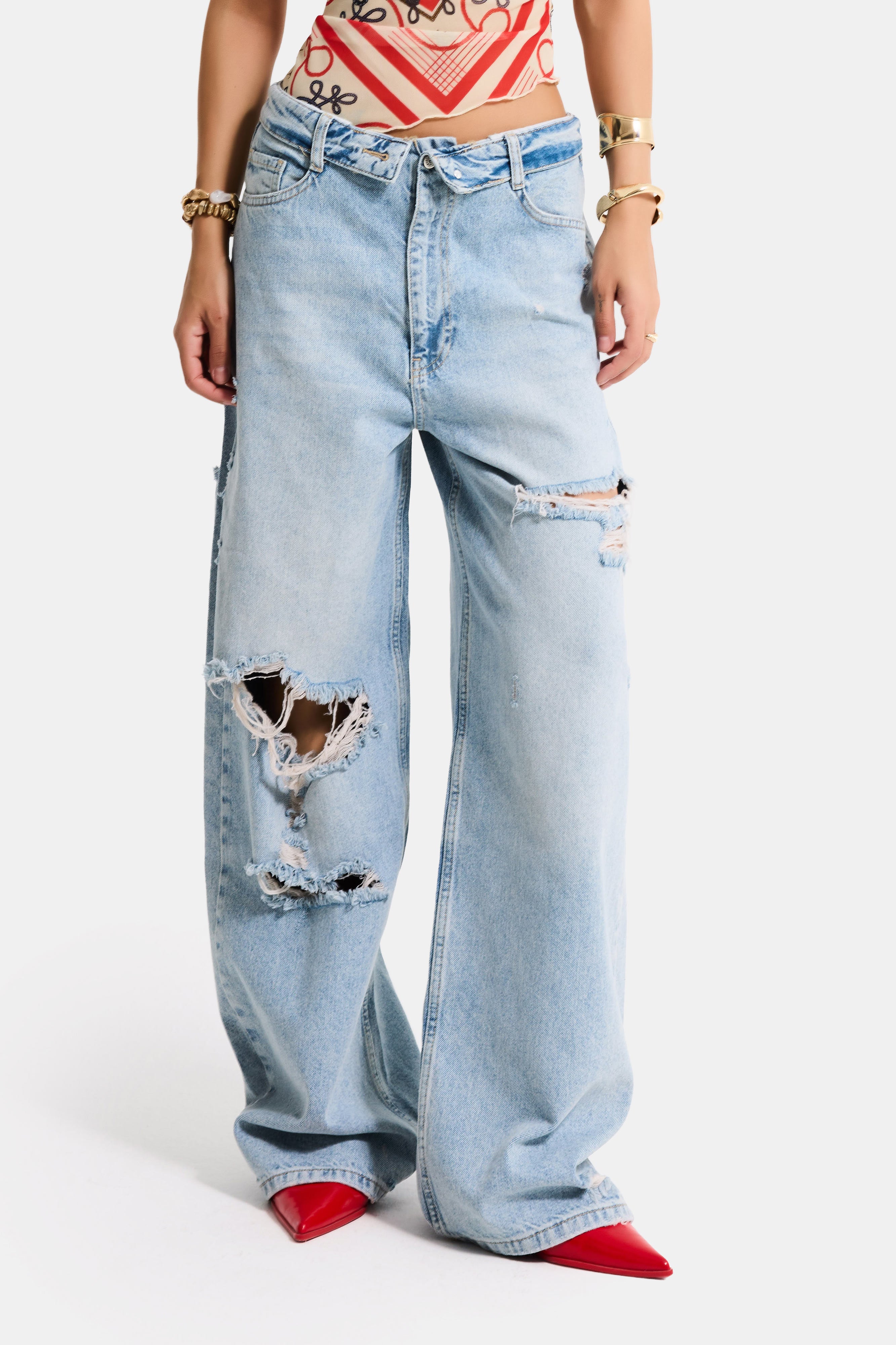 Kadın Kot Rengi 4s6-32 Straight Fit Kemer Detaylı Özel Tasarım Denim Jean