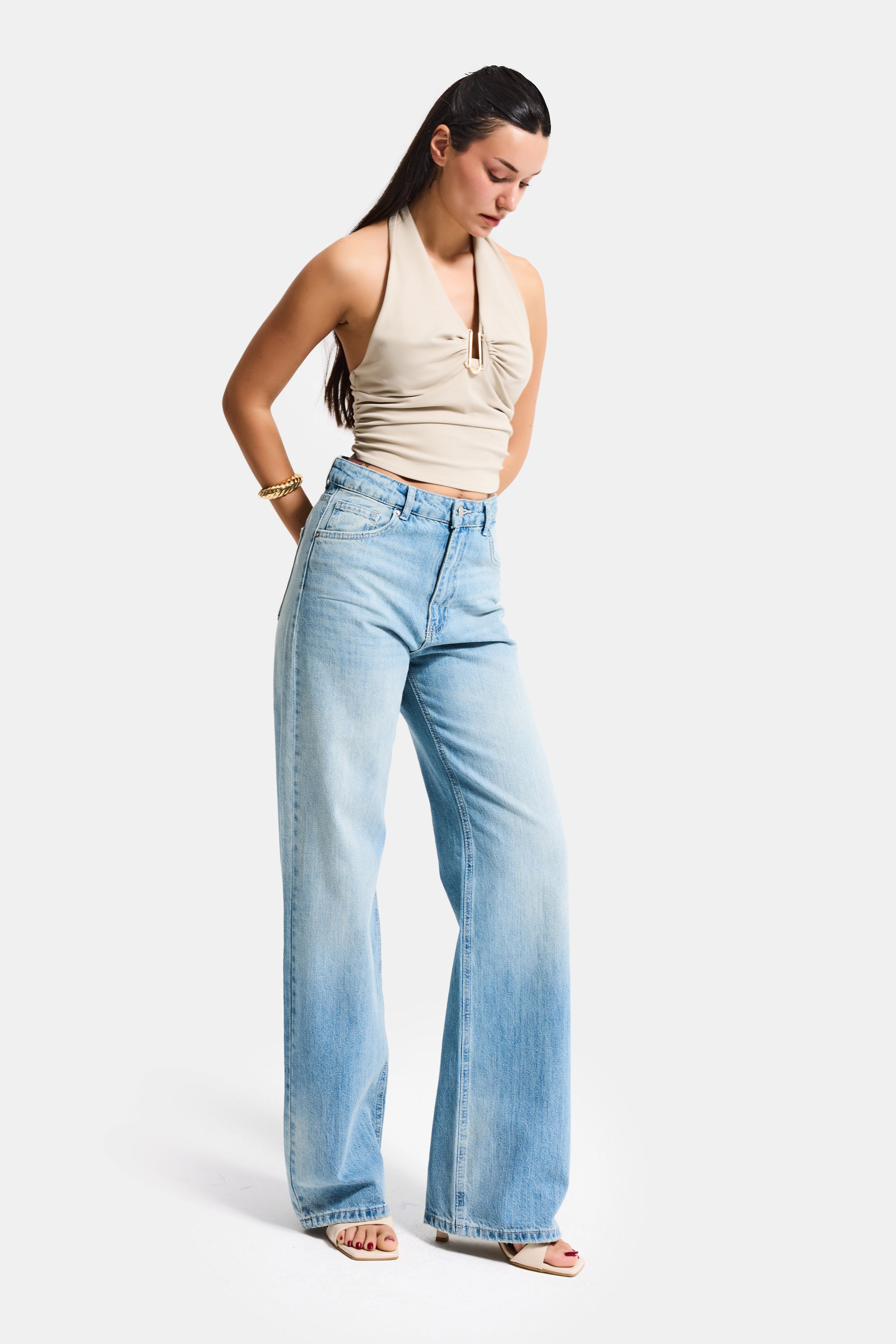 Kadın Kot Rengi 4s6-32 Straight Fit Yüksek Bel Denim Jean