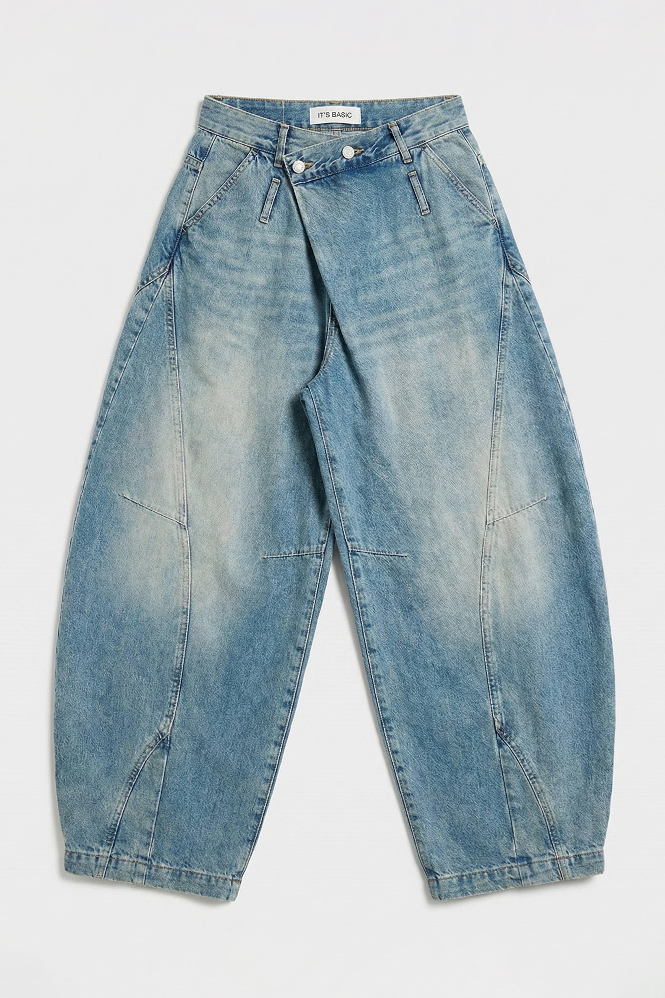 Kadın Kot Rengi 4s6-32 Süper Baggy Fit Kemer Detaylı Özel Tasarım Denim Jean