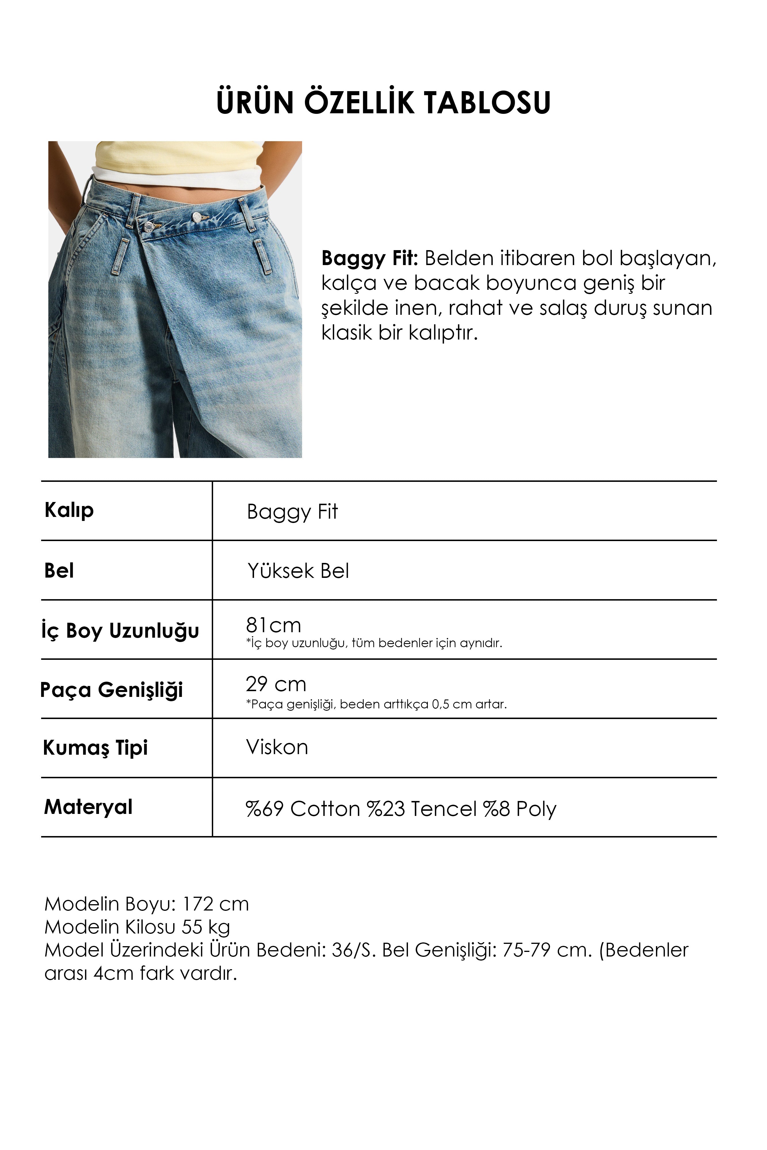 Kadın Kot Rengi 4s6-32 Süper Baggy Fit Kemer Detaylı Özel Tasarım Denim Jean