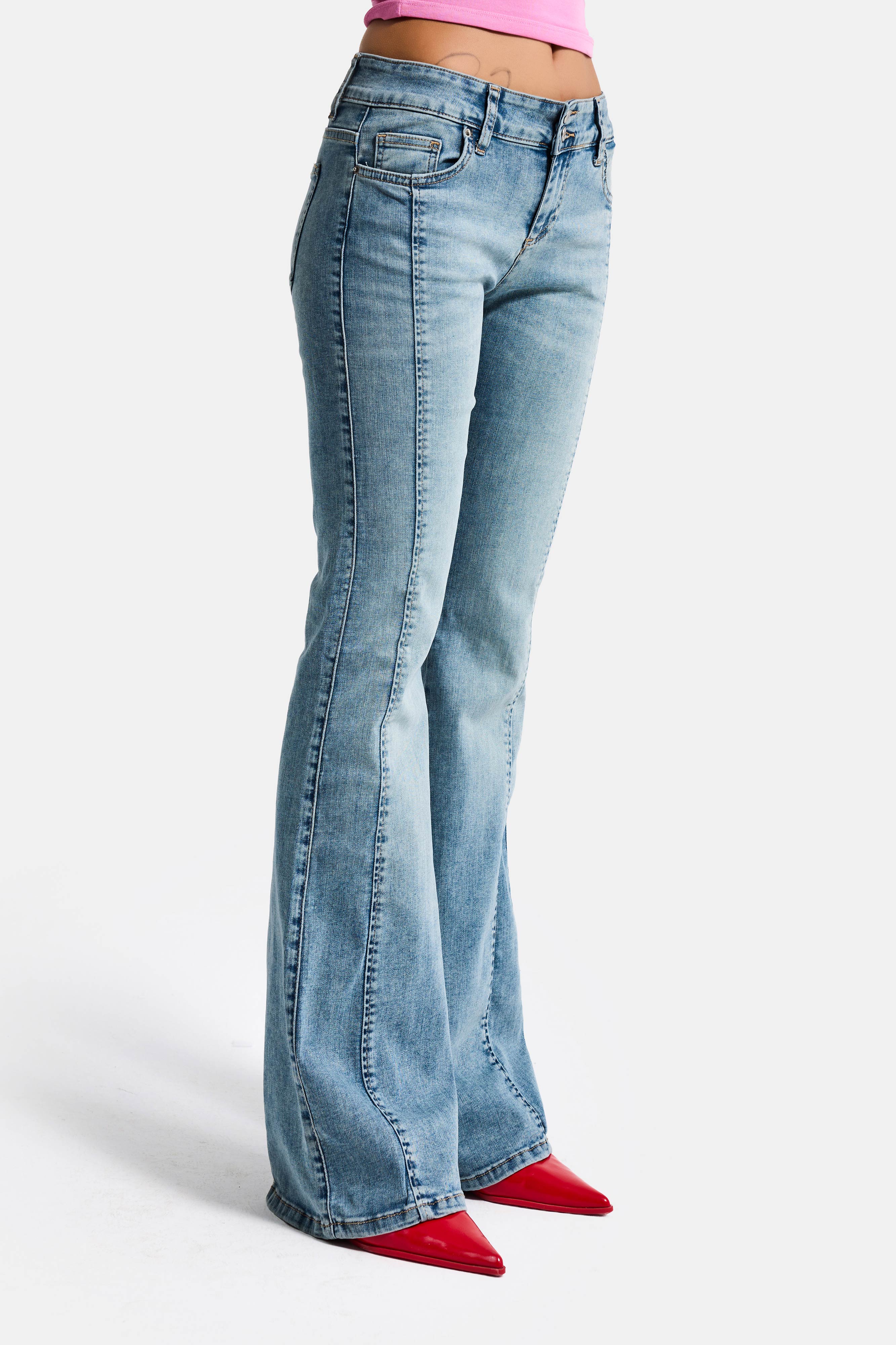 Kadın Kot Rengi 4s6-32 SWL Mid Rise Flare Fit Orta Bel Esnek Kumaş Denim Jean