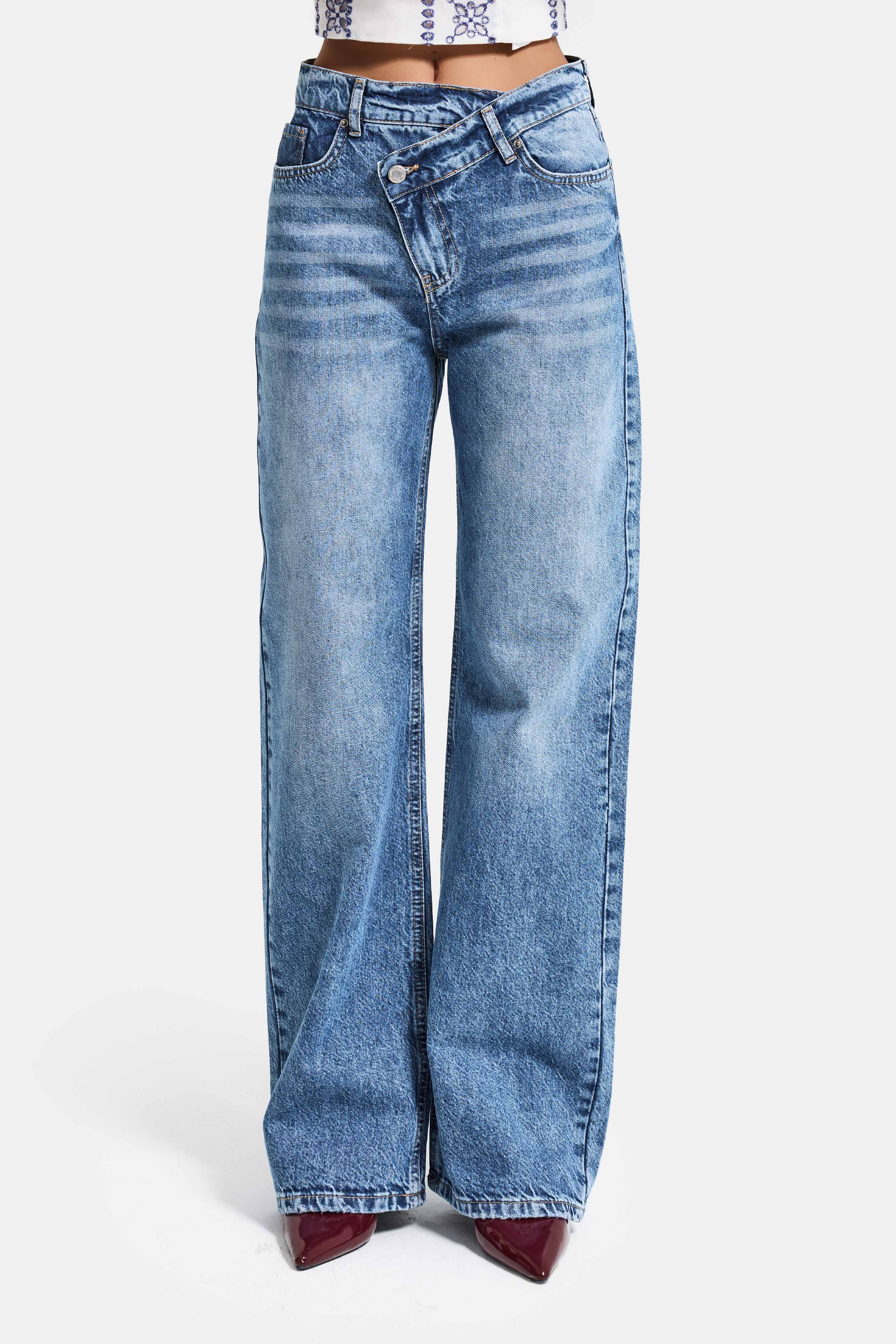 Kadın Kot Rengi 4s6-4 Straight Fit Yüksek Bel Tasarım Denim Jean