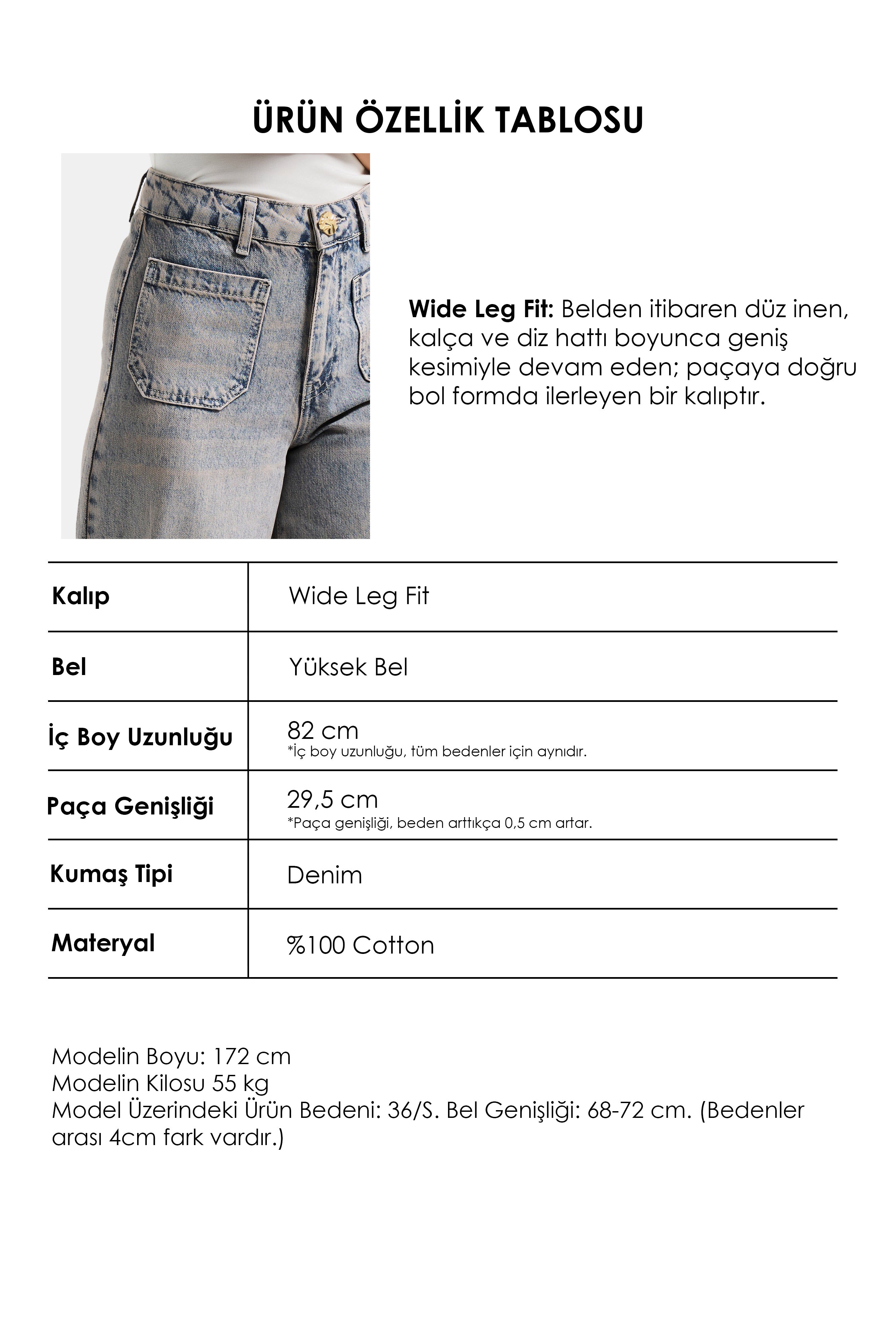 Kadın Kot Rengi 4s6-65 Wide Leg Fit Paça Dantel Detaylı Özel Tasarım denim Jean