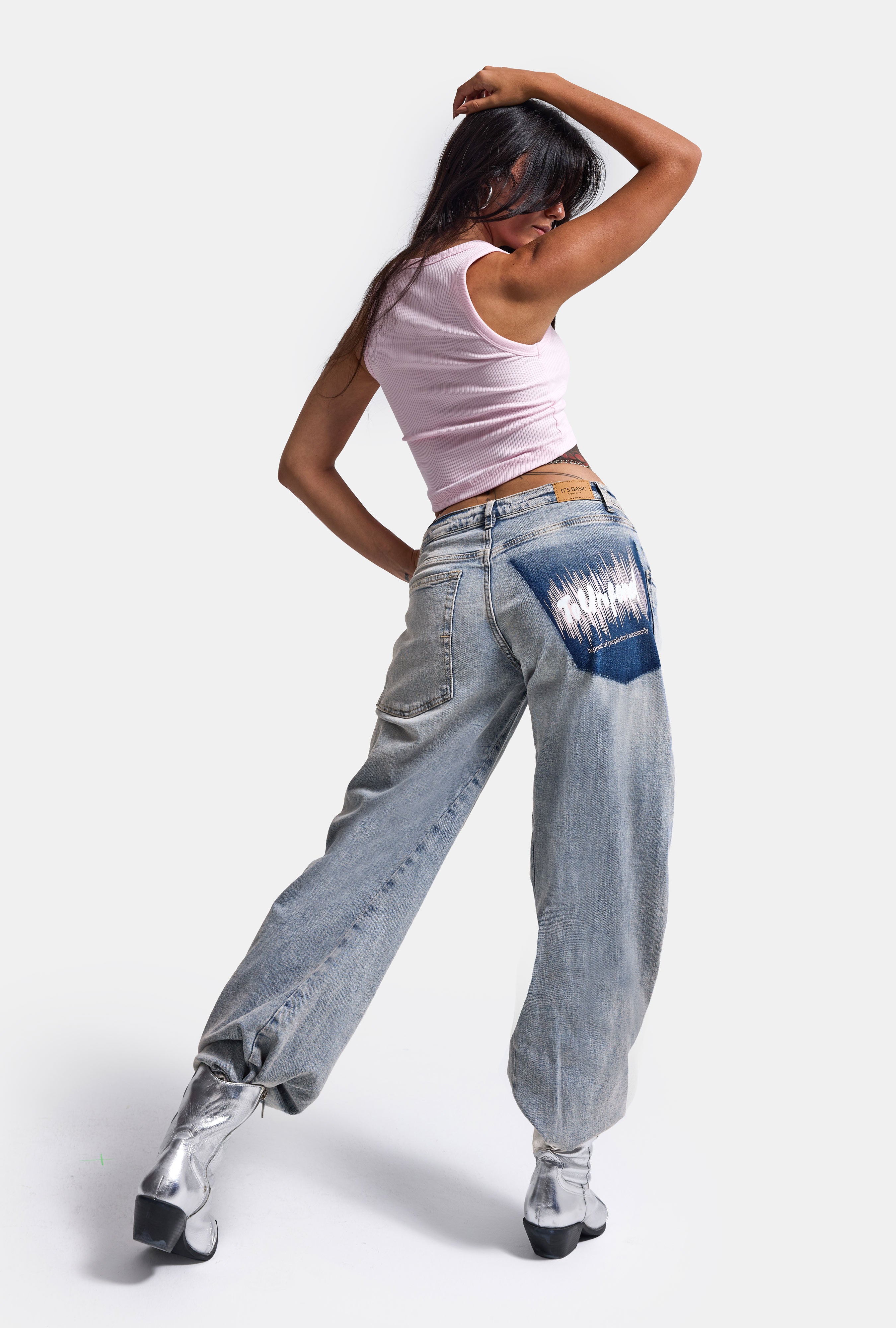 Kadın Kot Rengi 4s6-89 Low Relaxed Fit Esnek Kumaş Tasarım Denim Jean