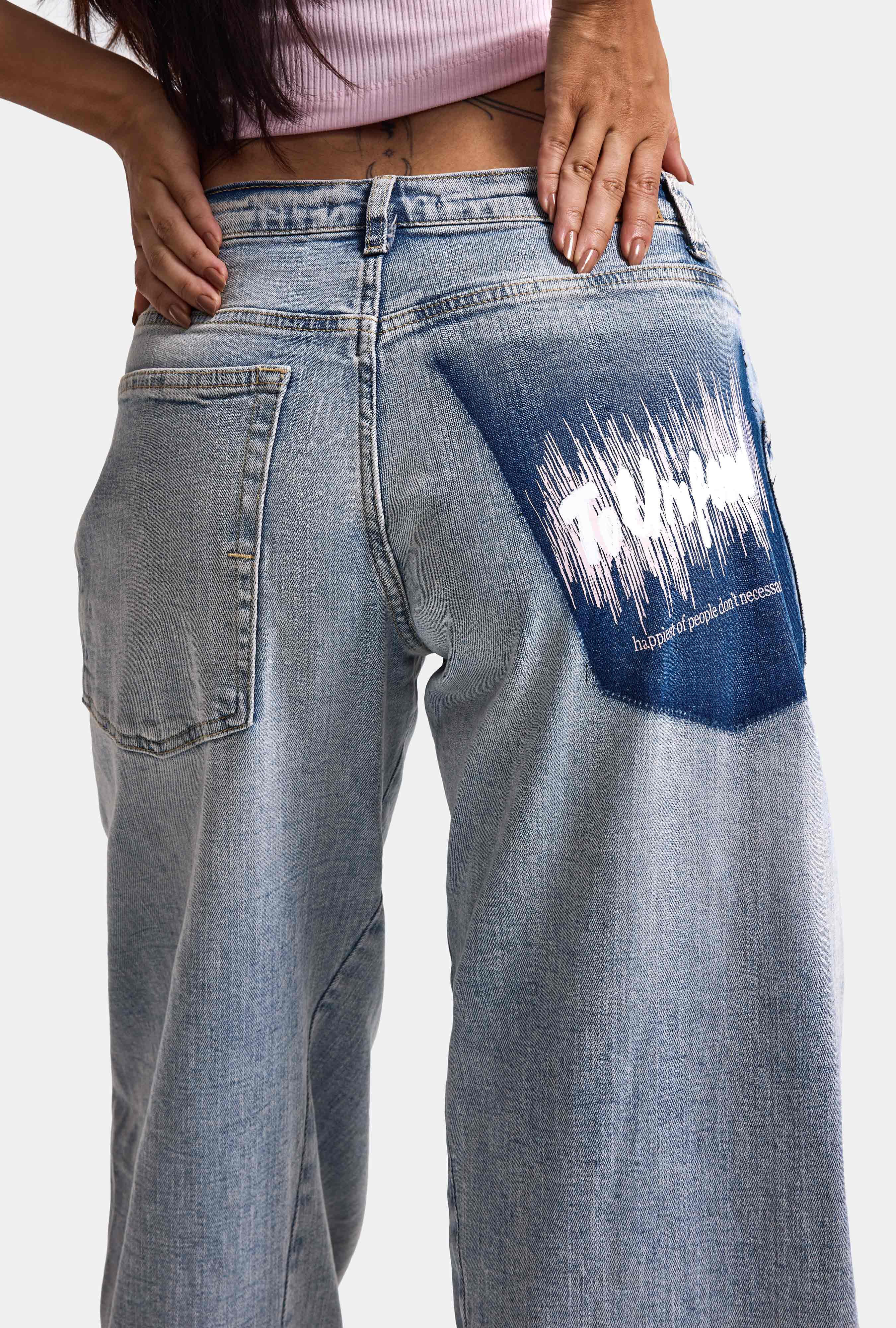 Kadın Kot Rengi 4s6-89 Low Relaxed Fit Esnek Kumaş Tasarım Denim Jean