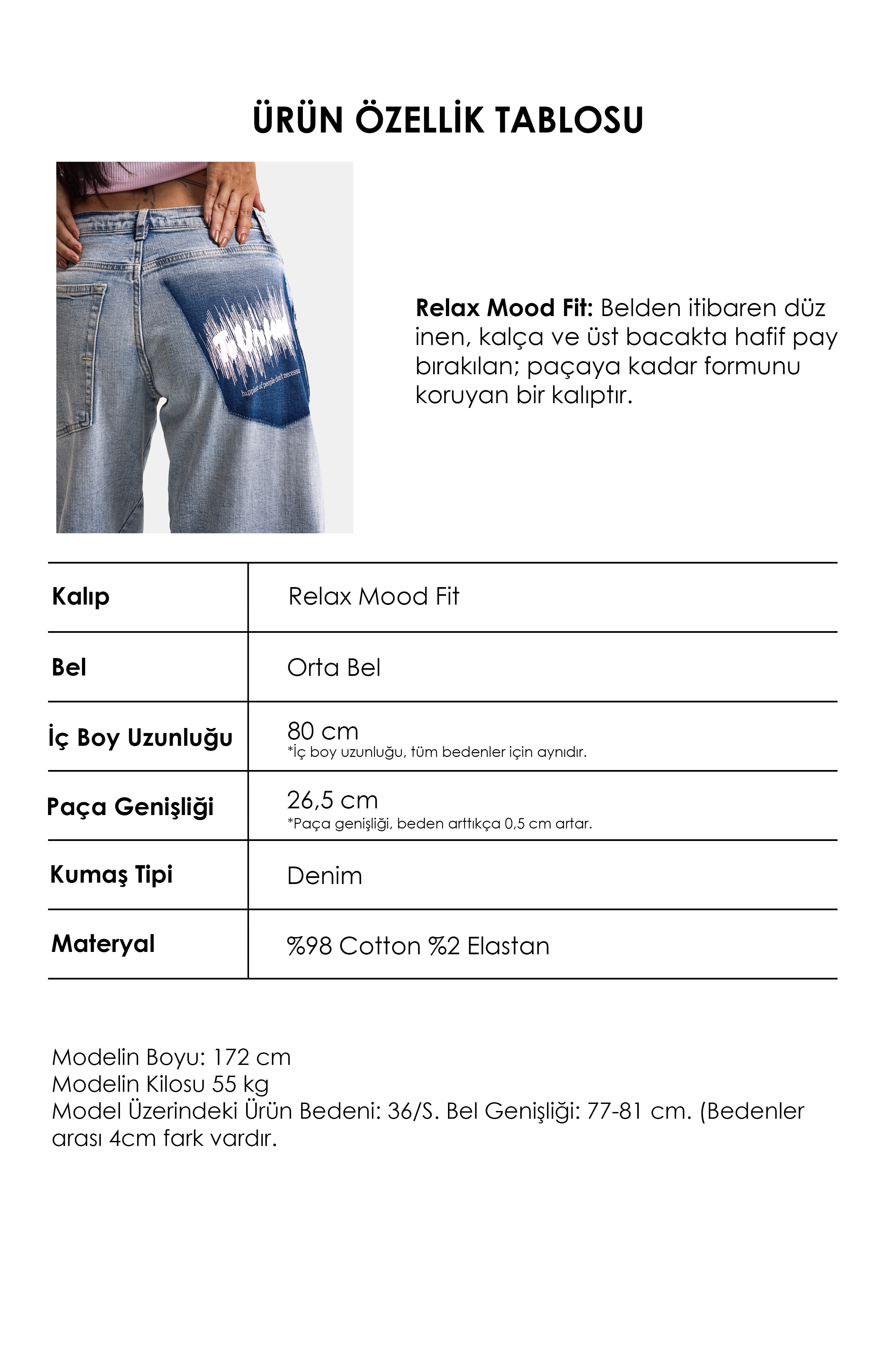Kadın Kot Rengi 4s6-89 Low Relaxed Fit Esnek Kumaş Tasarım Denim Jean
