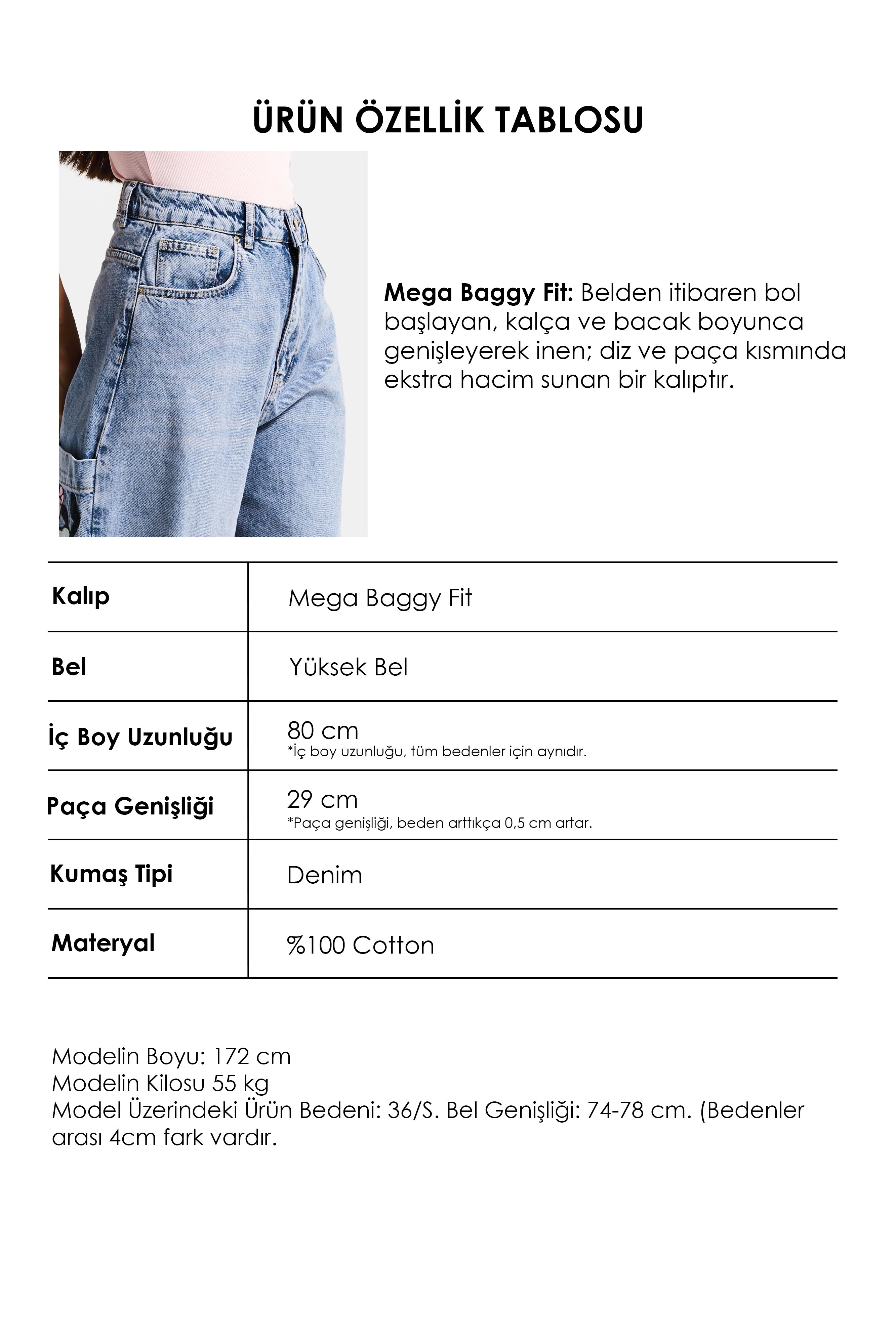 Kadın Kot Rengi 4s6-89 Mega Baggy Fit Nakış Detaylı Özel Tasarım Denim Jean