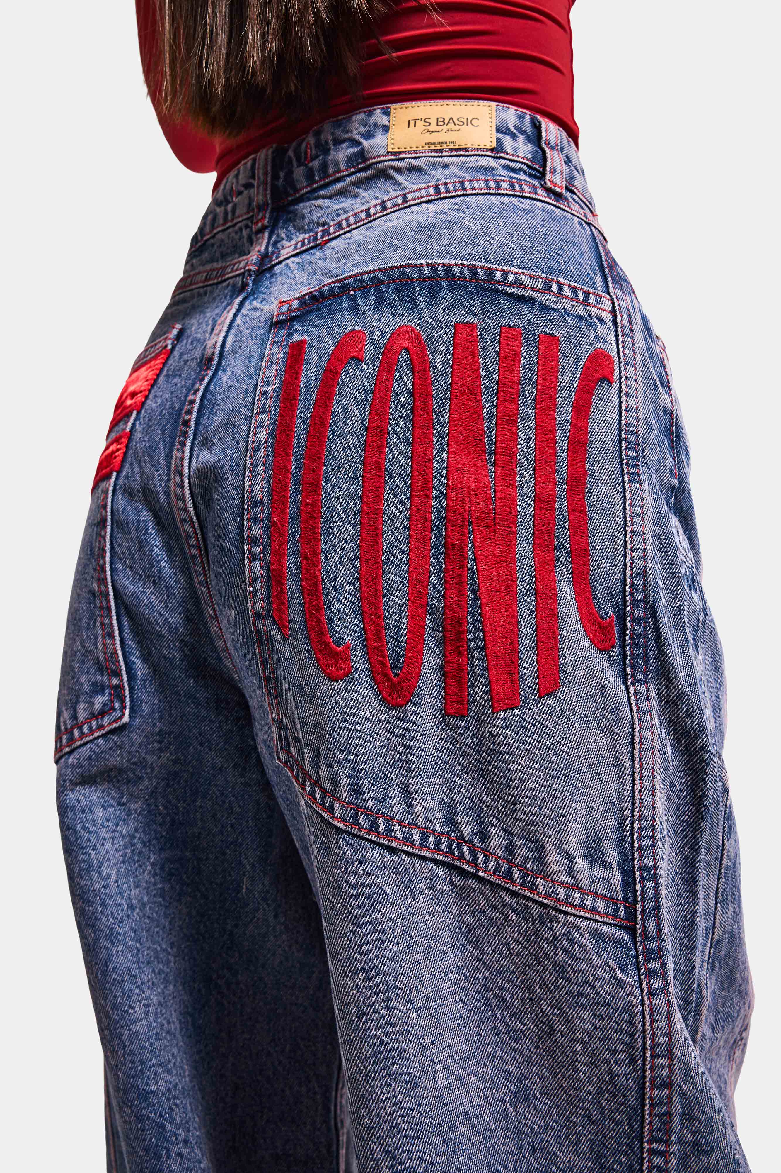 Kadın Kot Rengi 4s6-98 Mega Baggy Fit Paça ve Cep Detaylı Özel Tasarım Denim Jean