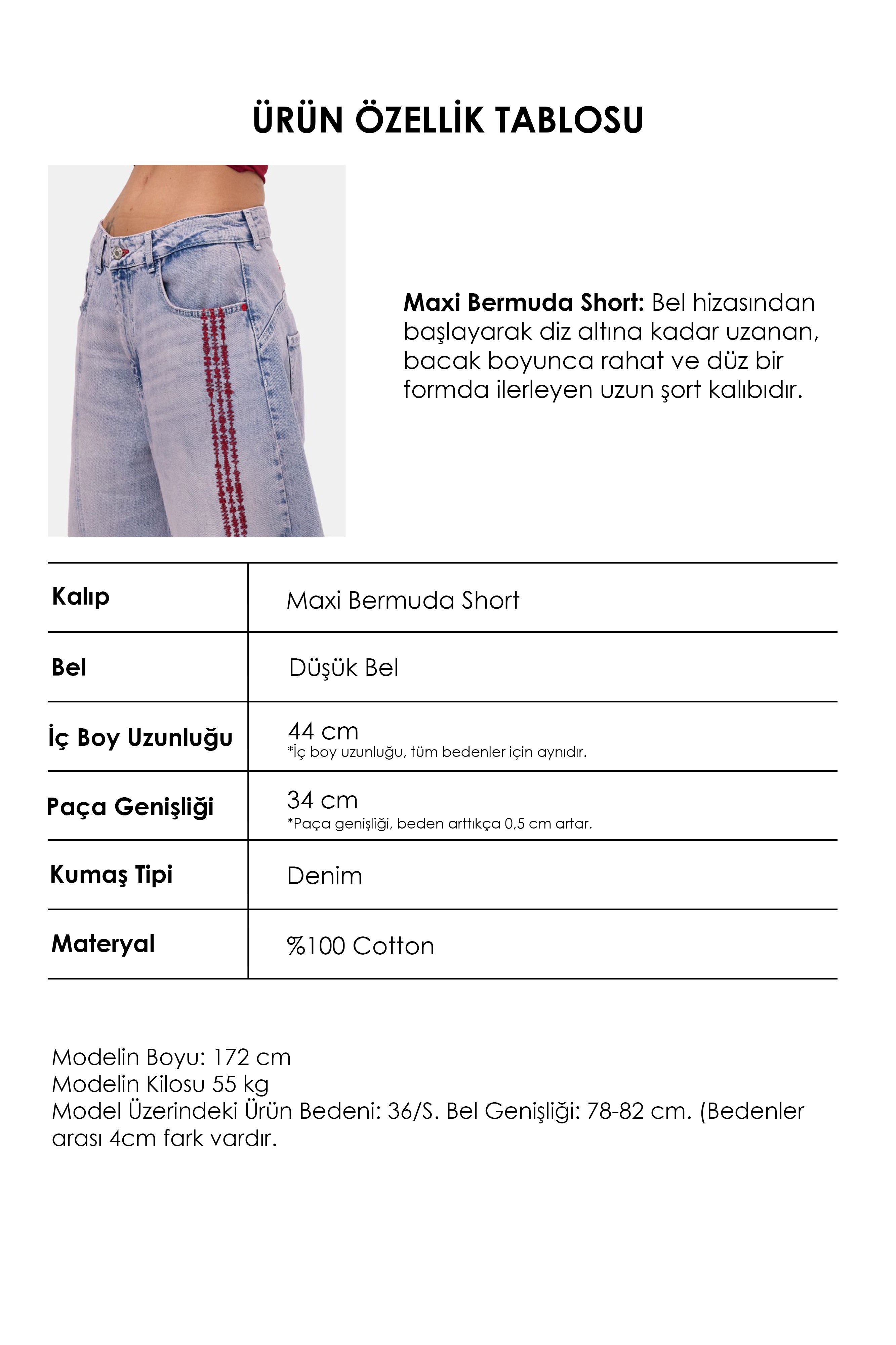 Kadın Kot Rengi 4s6-98 Süper Baggy Nakışlı Özel Tasarım Jort