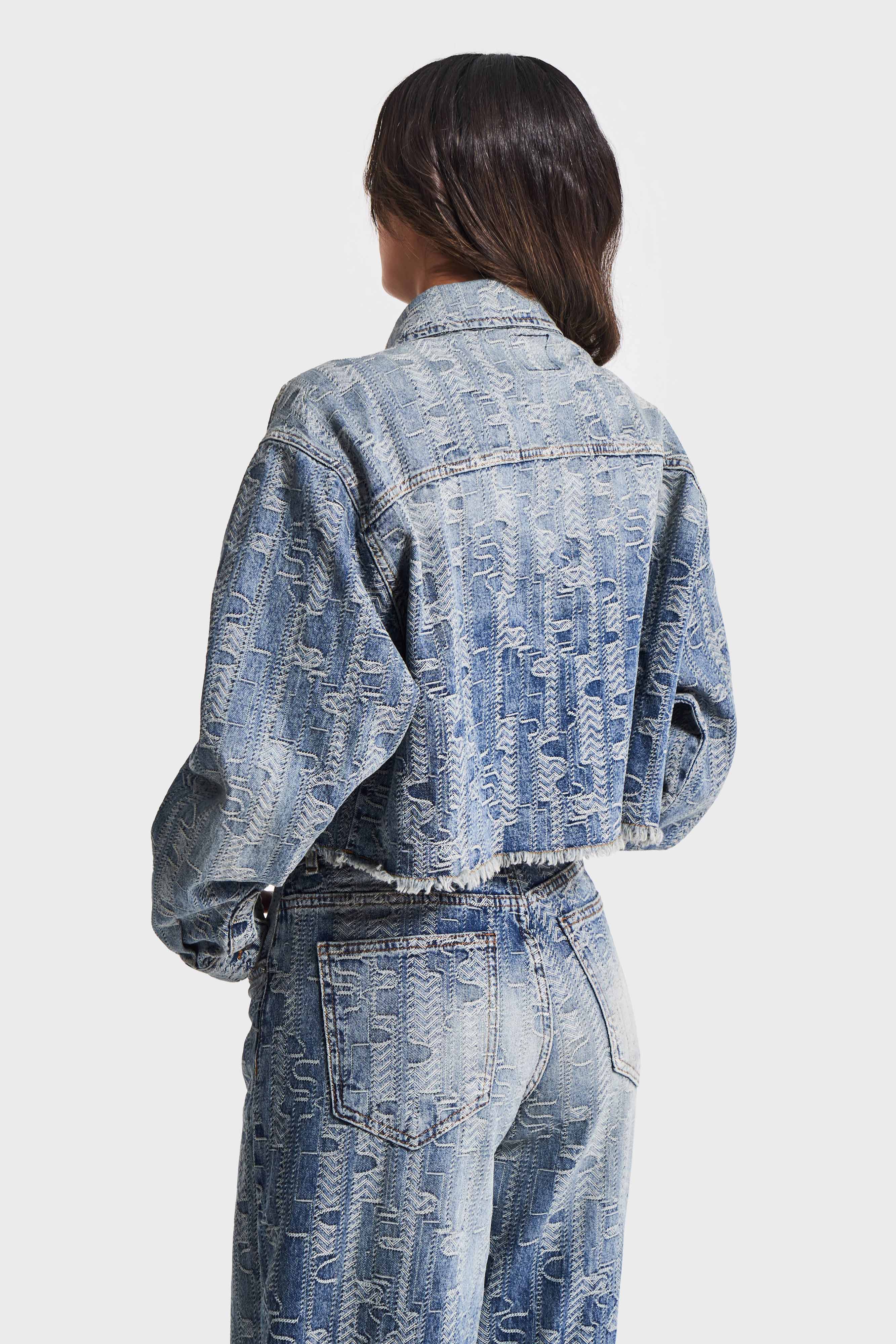 Kadın Kot Rengi 4w5-32 Crop Straight Fit Özel Kumaş Tasarım Denim Ceket