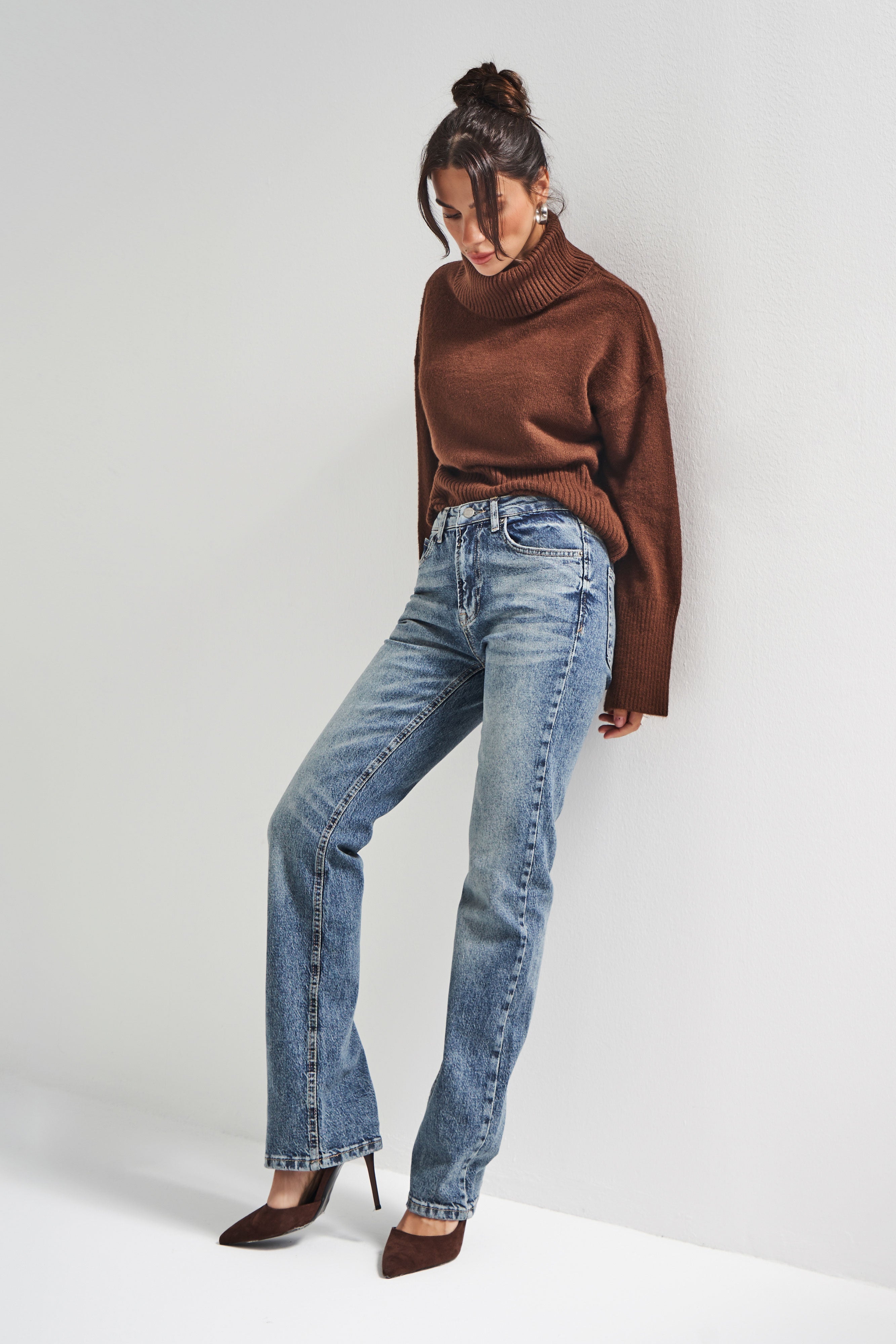 Kadın Kot Rengi 4w5-32 Düşük Bel Straight Fit %100 Koton Denim Jean