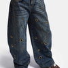 Kadın Kot Rengi 4w6-11 Barrel Fit Kuş Gözü Detaylı Özel Tasarım Denim Jean