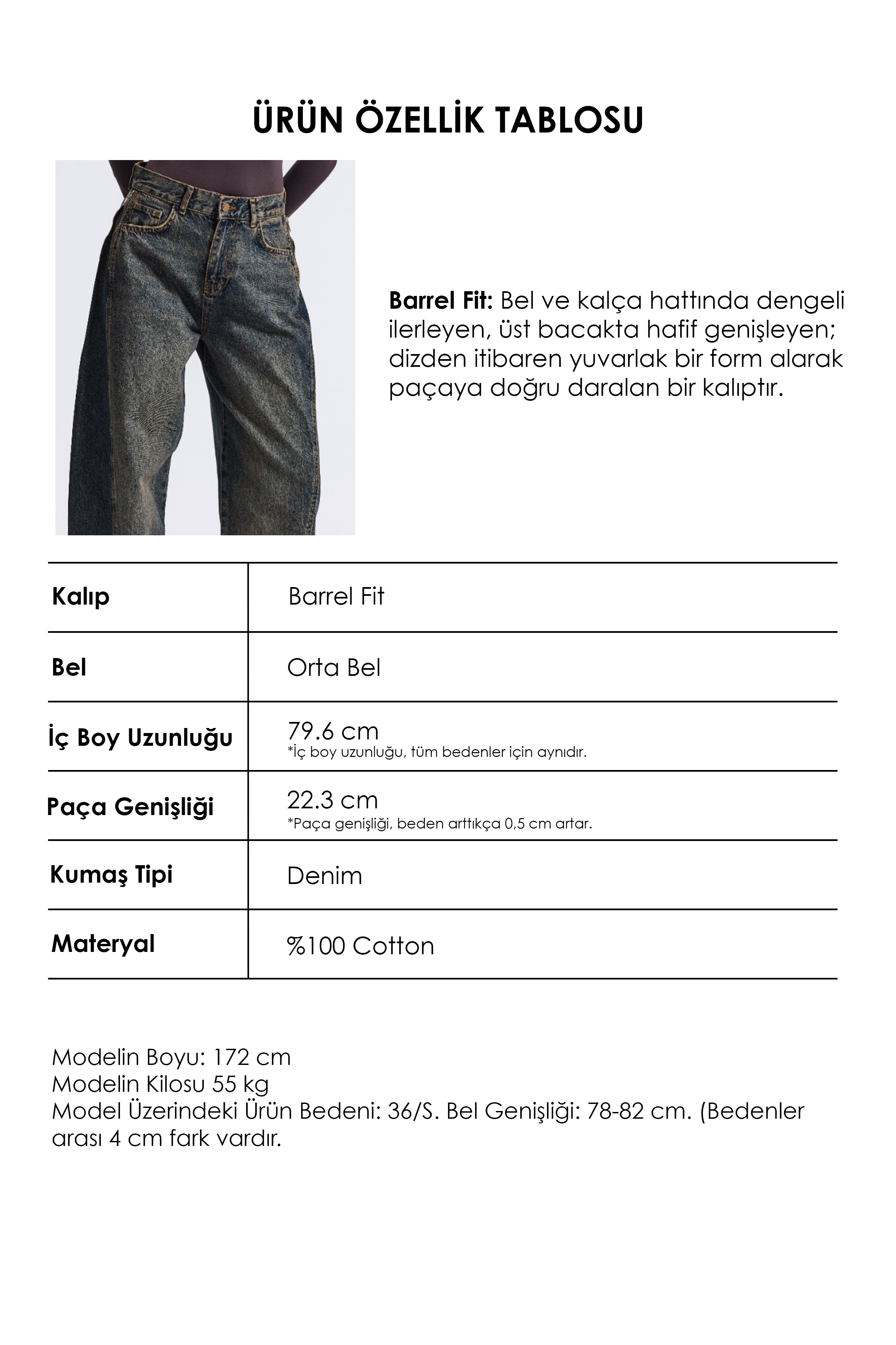 Kadın Kot Rengi 4w6-8 Barrel Fit Yan Fermuar Detaylı Tasarım Denim Jean