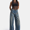 Kadın Kot Rengi 4w6-8 Wide Leg Baggy Fit Kuş Gözü Detaylı Özel Tasarım Denim Jean