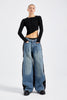 Kadın Kot Rengi Çift Renk Özel Tasarım Palazzo Fit Denim Jean