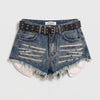 Women's Denim Shorts with Belt, Dropped Denim Color, Special Design