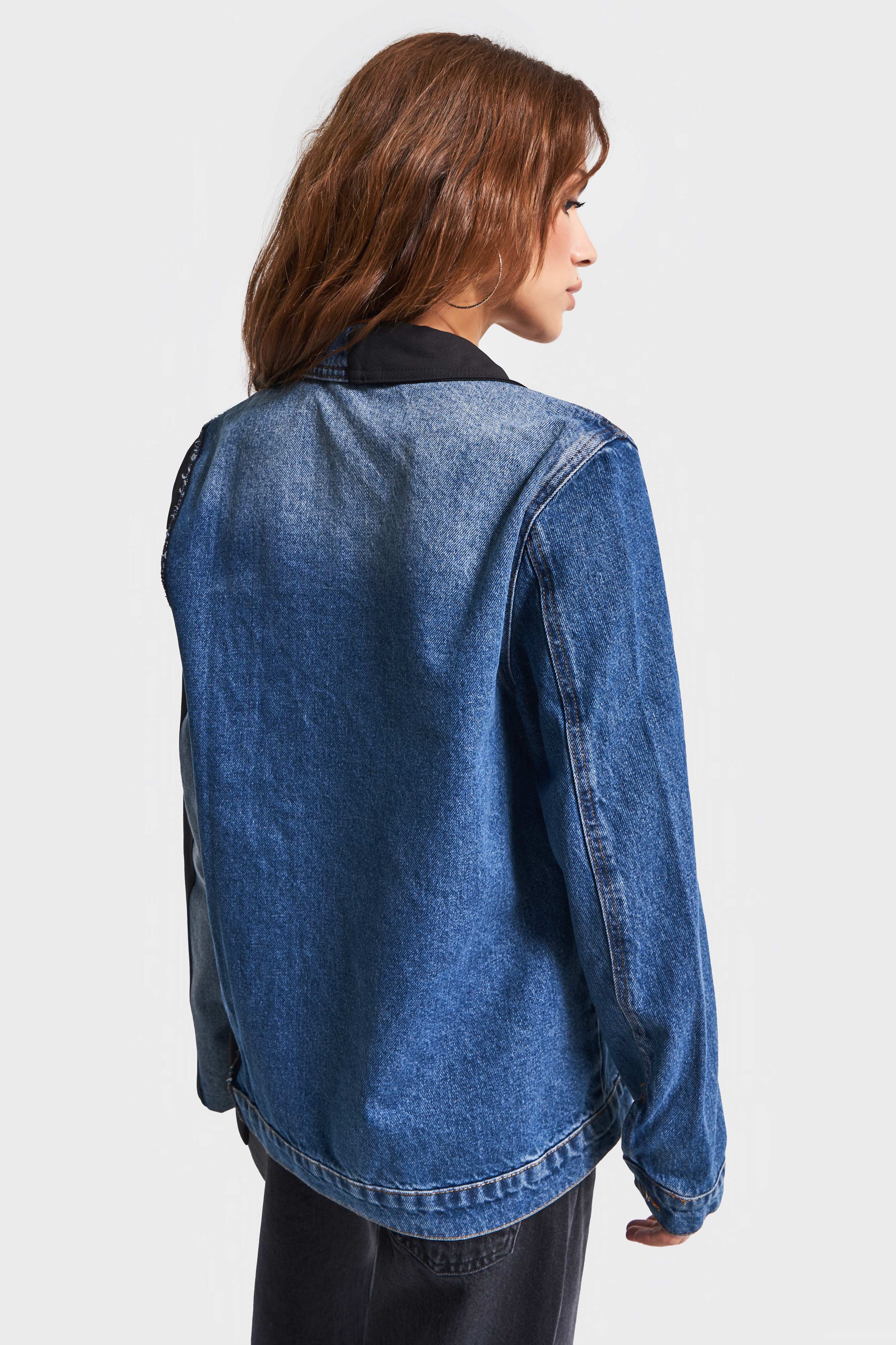 Women's Denim Color Fabric Denim Piece Oversize Double Breasted Jacket