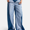 Women's Denim Blue Palazzo Fit Double Belt Detail Special Design Denim Jeans