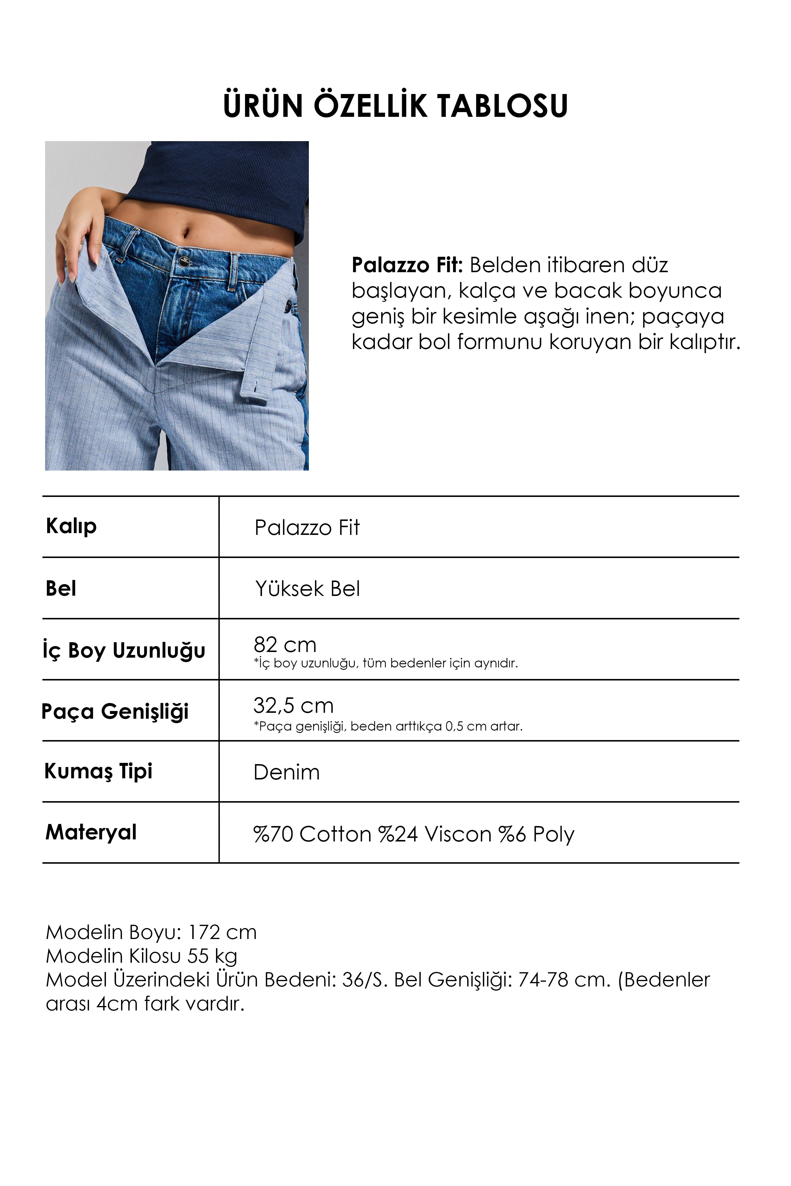 Kadın Kot Rengi Palazzo Fit Çift Kemer Detaylı Özel Tasarım Denim Jean