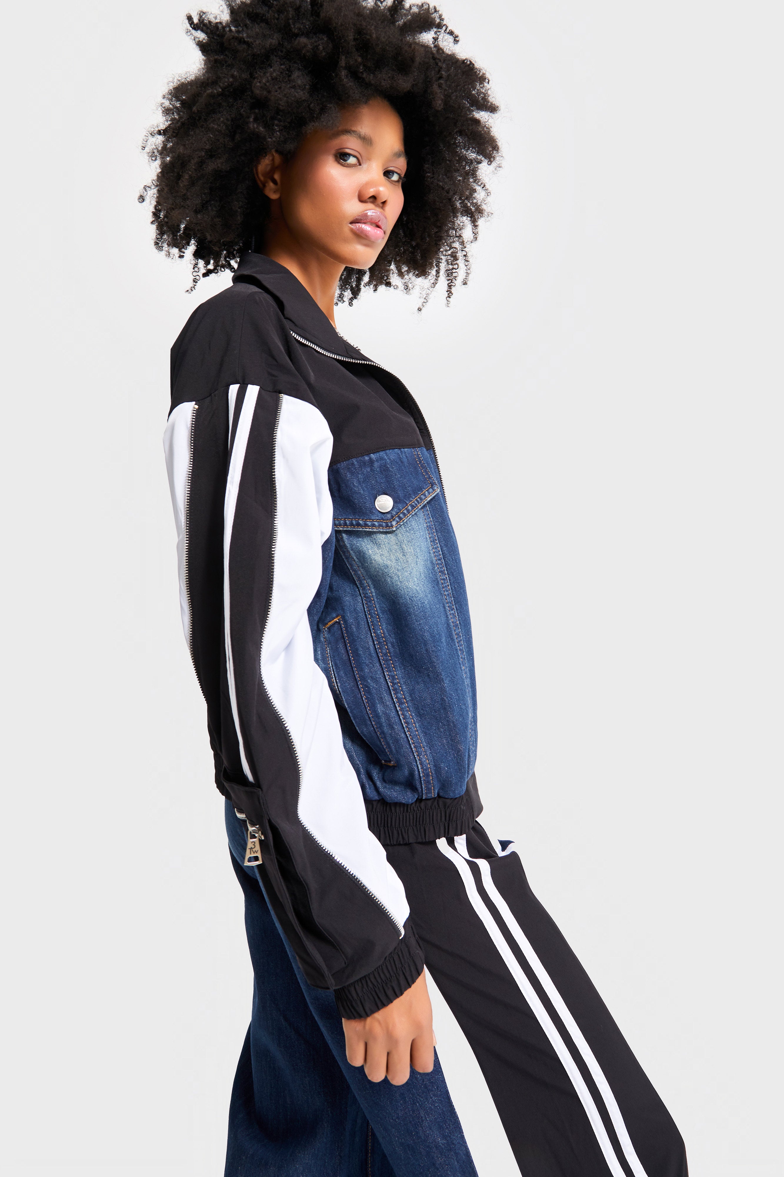 Kadın Kot Rengi Parçalı Kumaş Özel Tasarım Bol Kesim Denim Ceket
