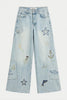 Kadın Kot Rengi T-12s6-99 Palazzo Fit Nakış Detaylı Özel Tasarım Denim Jean