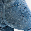Kadın Kot Rengi T-2s6-27 Straight Fit Özel baskılı Kumaş Parlak Taşlı Tasarım Denim Jean