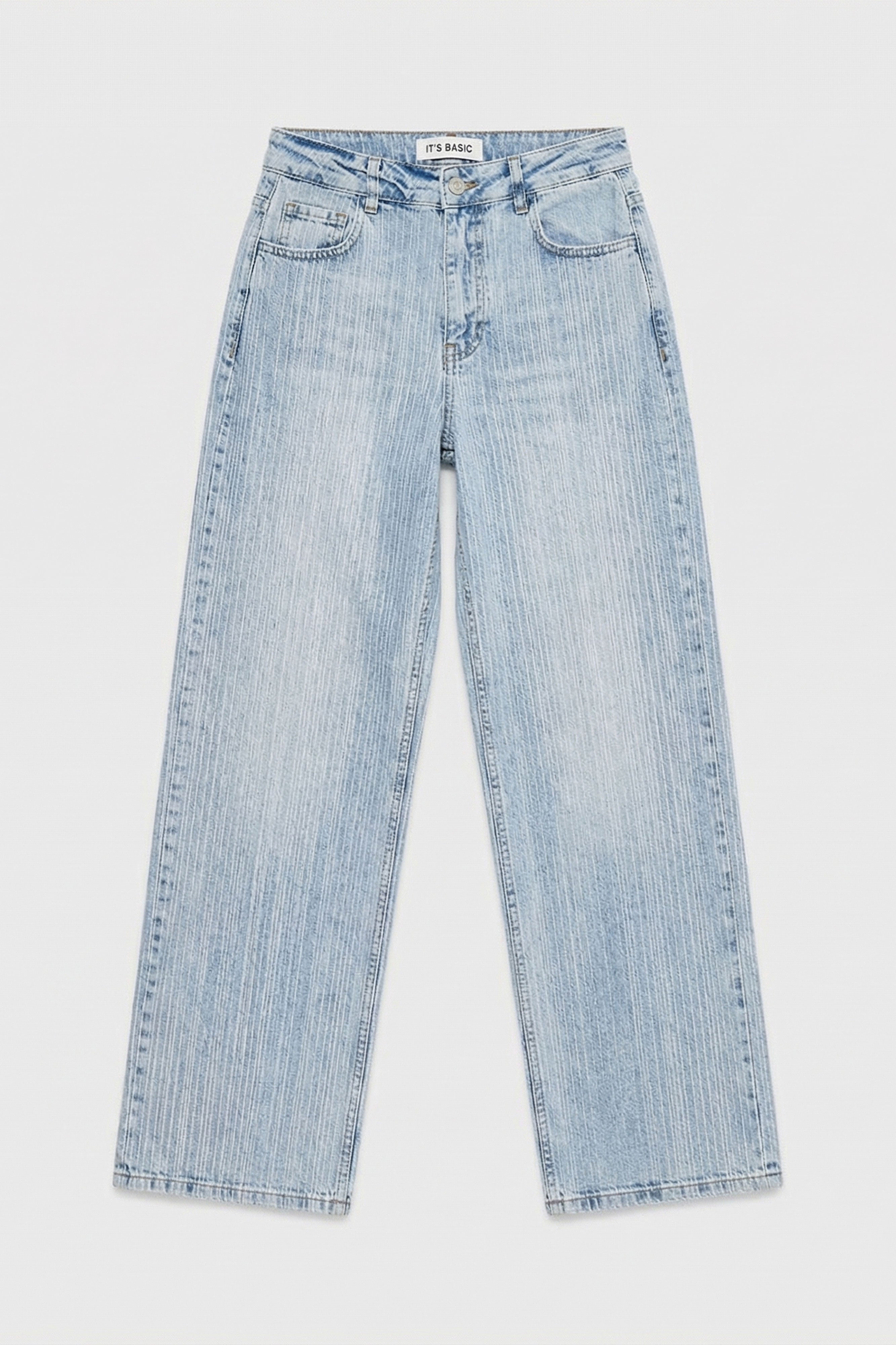 Kadın Kot Rengi T-4s6-3 Loose Fit Ön Arka Parlak Taşlı Tasarım Denim Jean