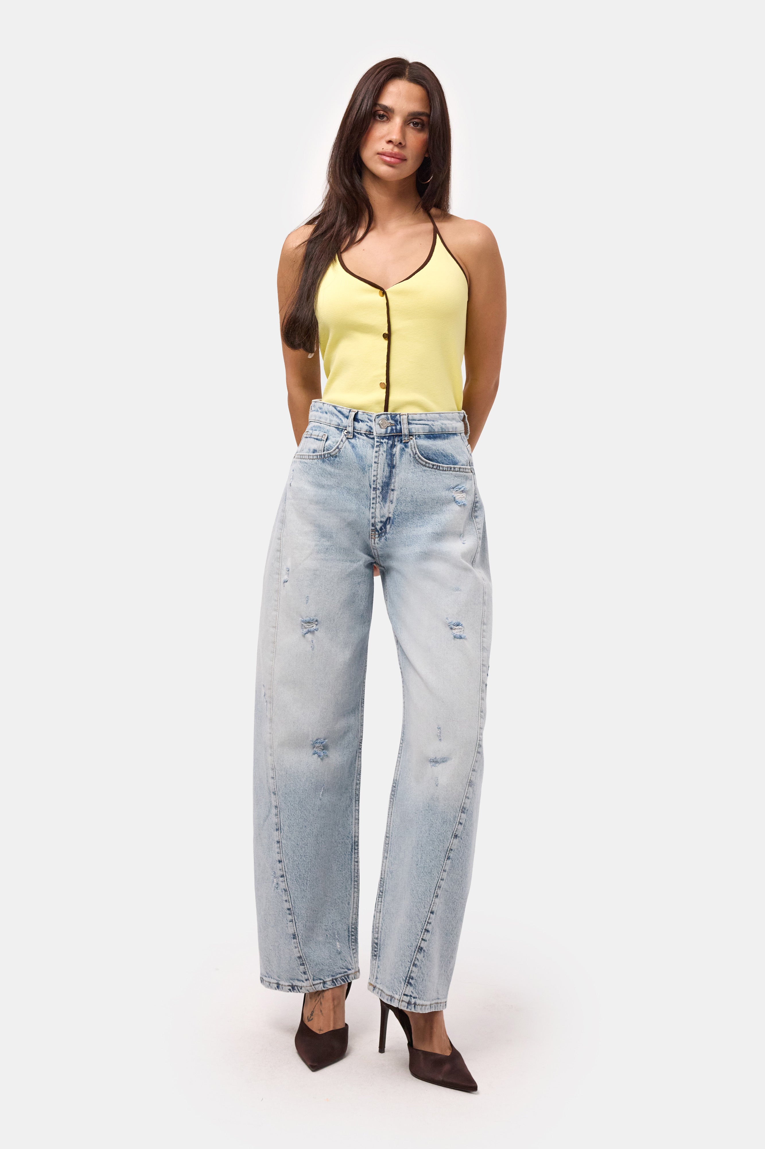 Kadın Kot Renk 12s6-3 Mid Rise Baggy Barrel Fit Denim Jean